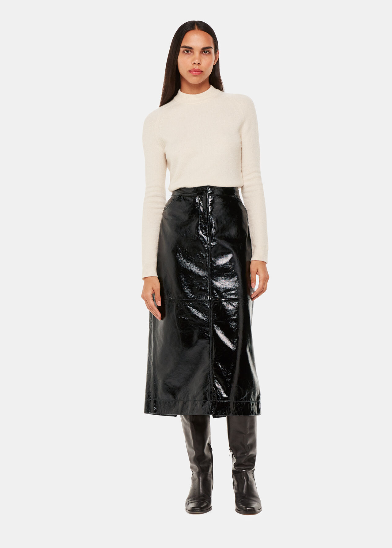 Black Patent Leather Midi Skirt, Whistles UK