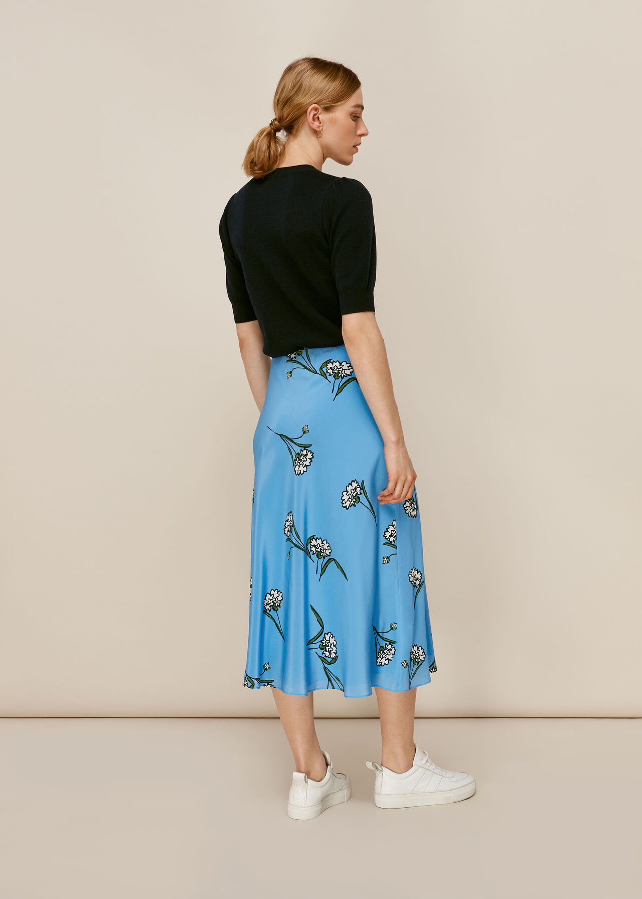 Sprig Floral Silk Bias Skirt Blue/Multi