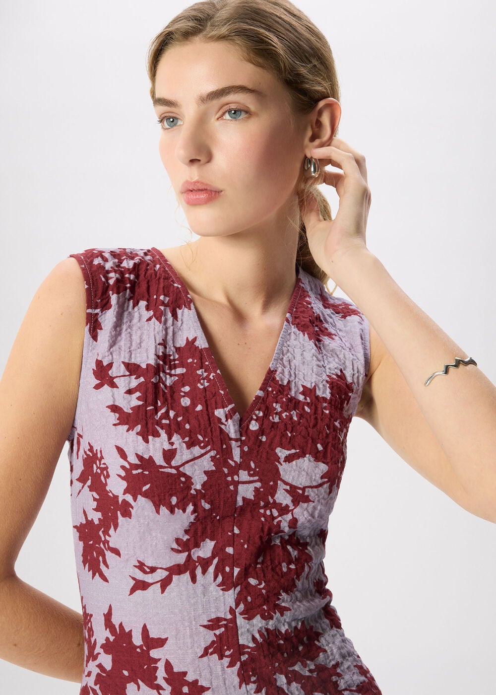 Floral V Neck Textured Dress