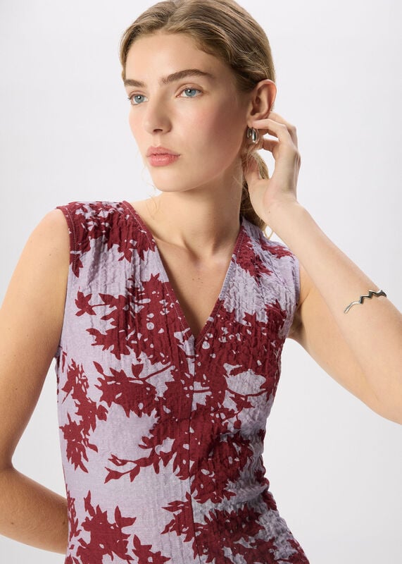 Purple Floral V Neck Textured Dress