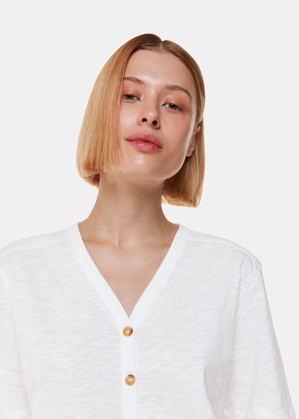 Ella V Neck Button Through Tee