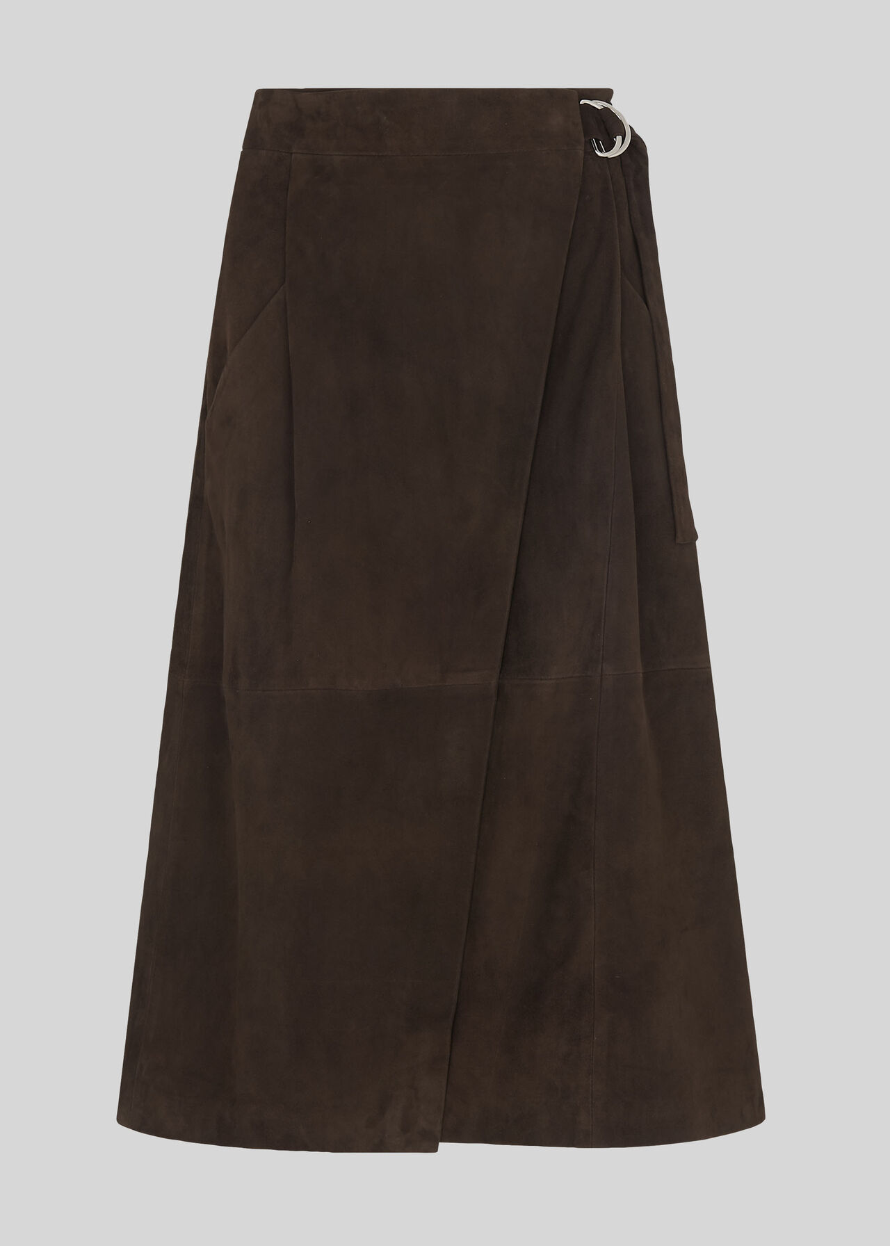 Suede Wrap Midi Skirt Chocolate