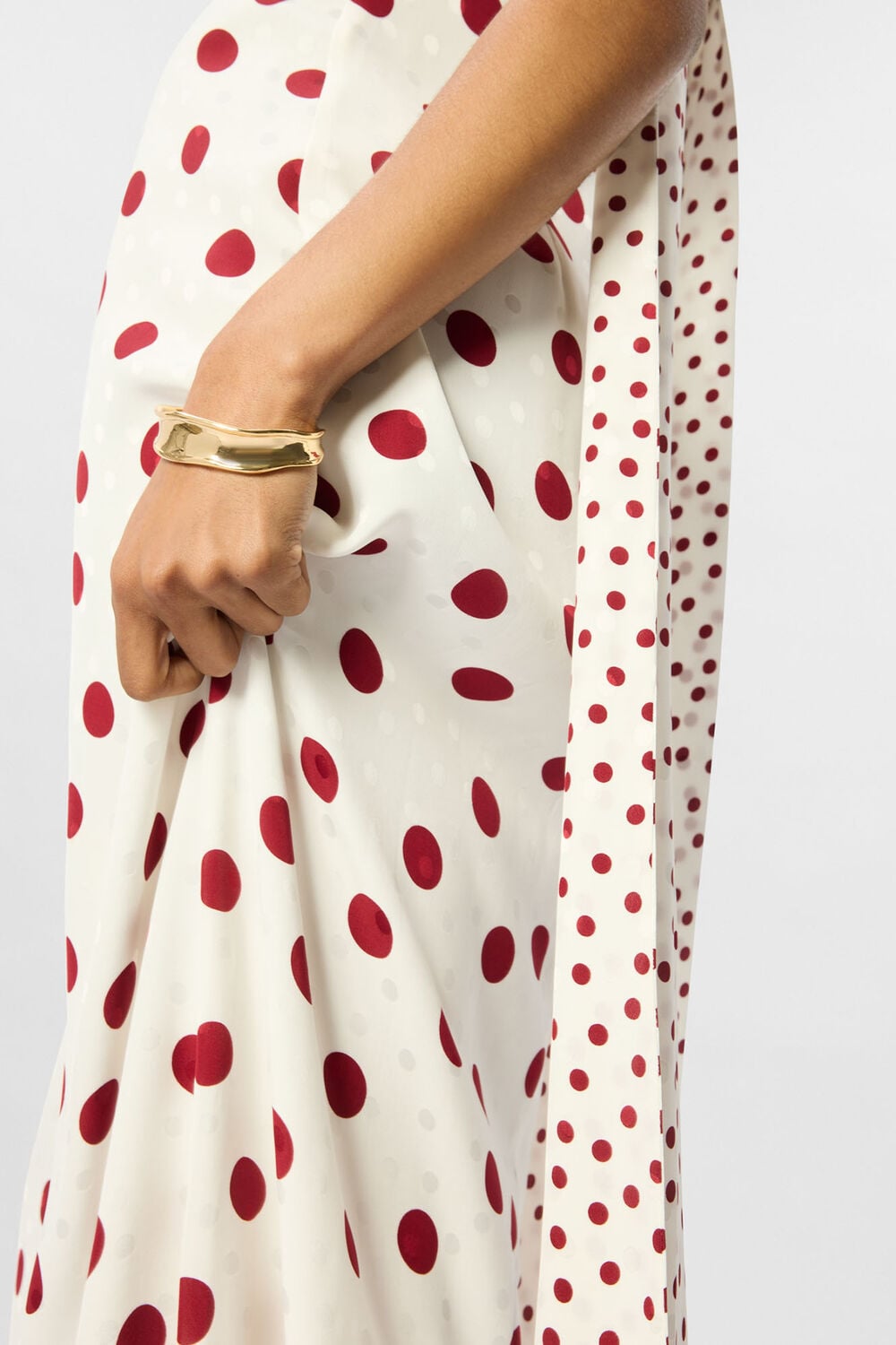Cream Jacquard Spot Scarf Back Dress