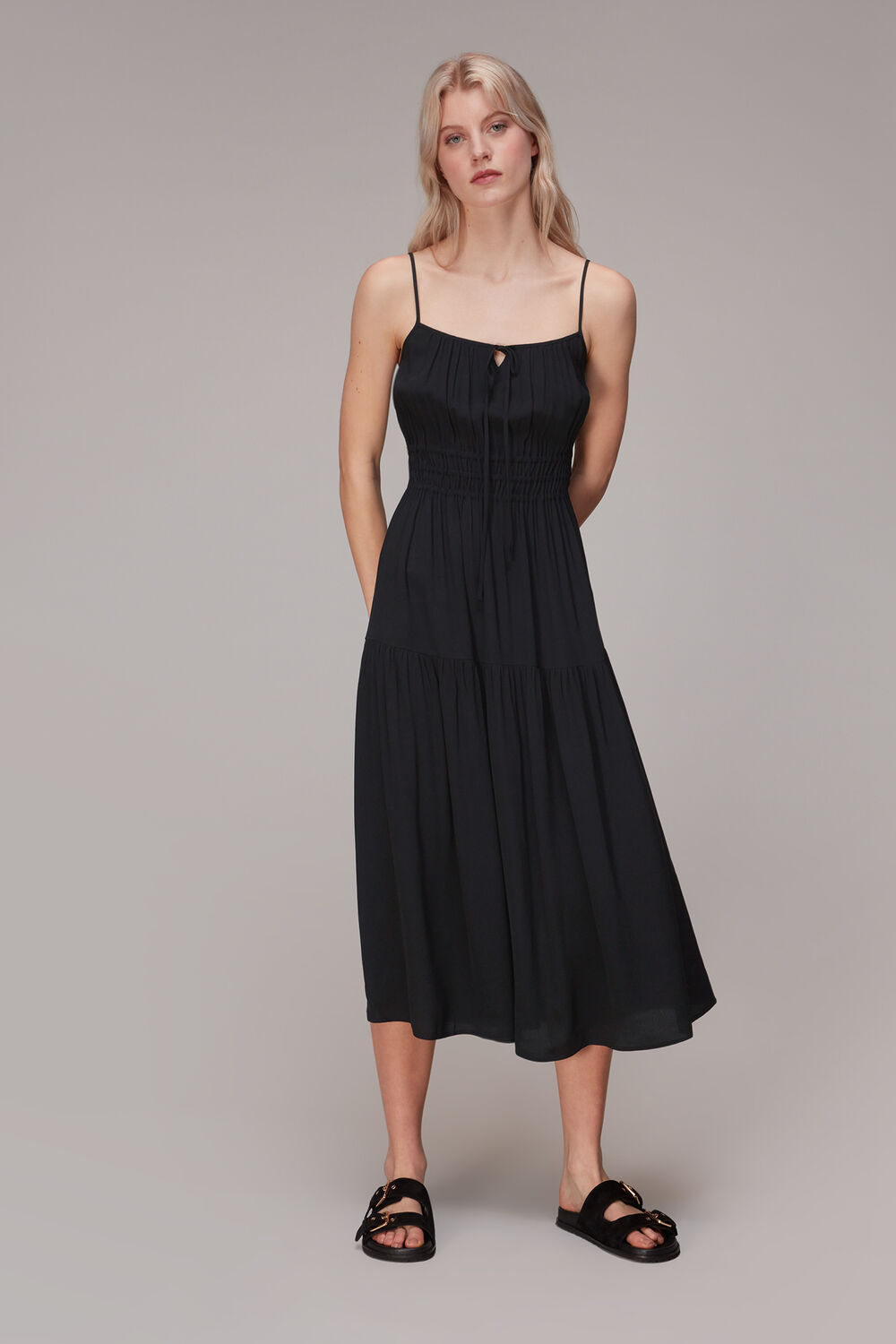 Black Gracie Crepe Smocked Dress