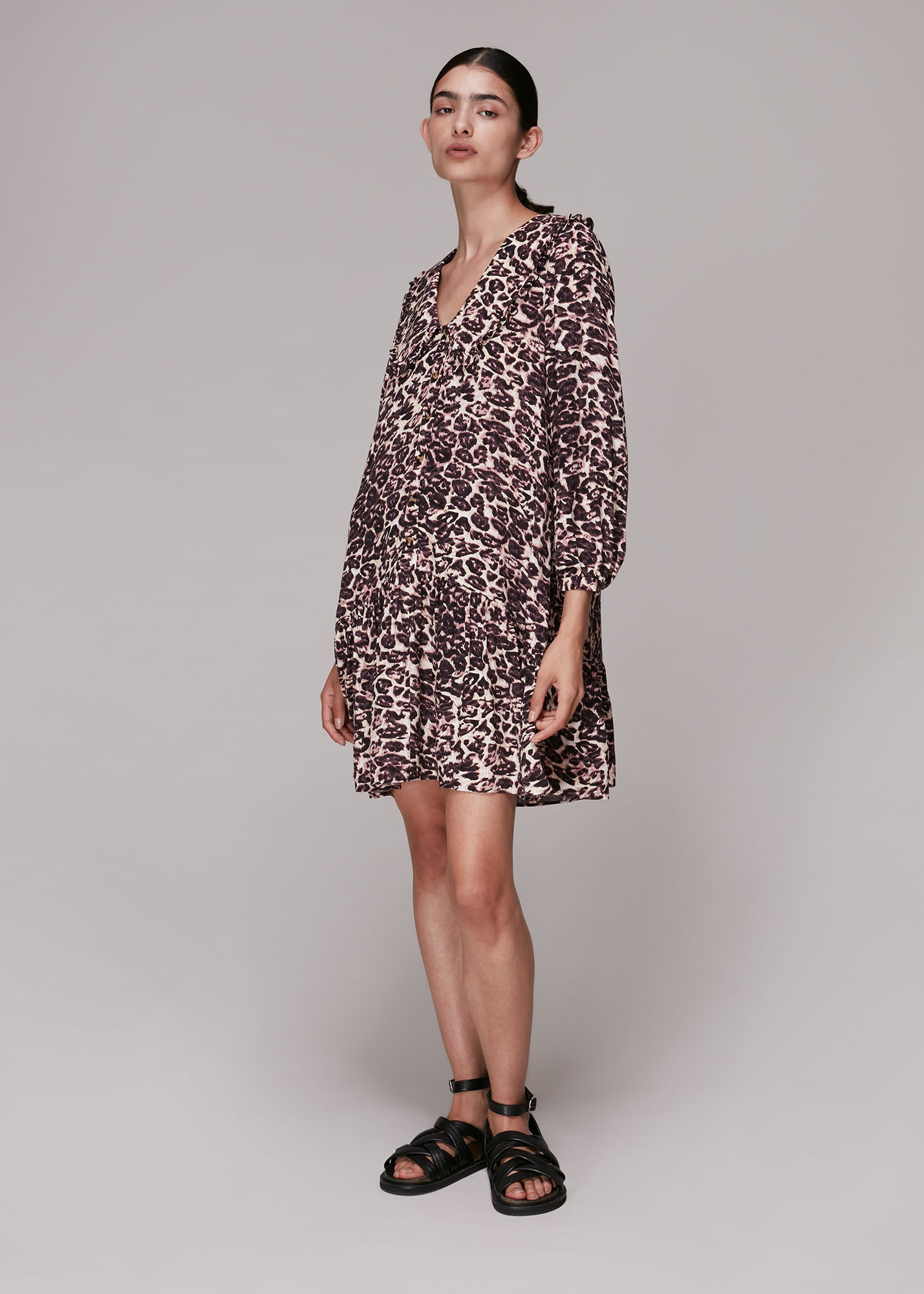 Leopard print hotsell collar dress