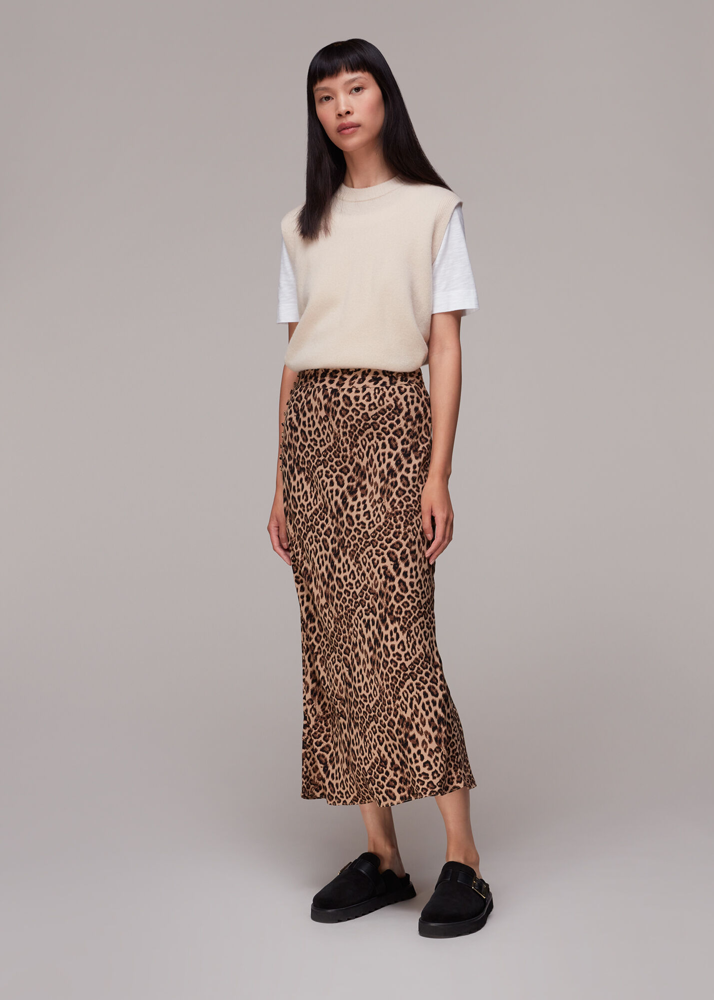 Cheetah midi skirt gray online