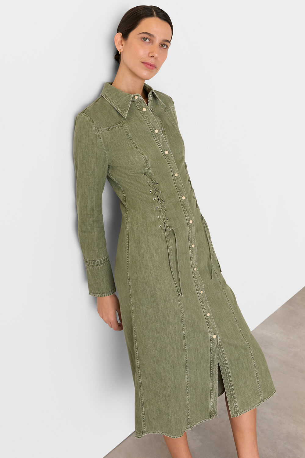 Khaki Hudson Lace Detail Dress