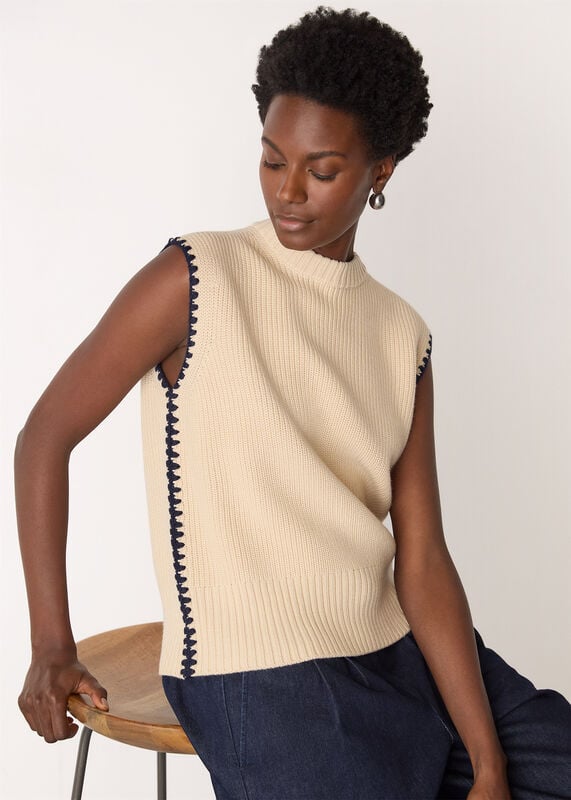 Ivory Blanket Stitch Wool Mix Tank