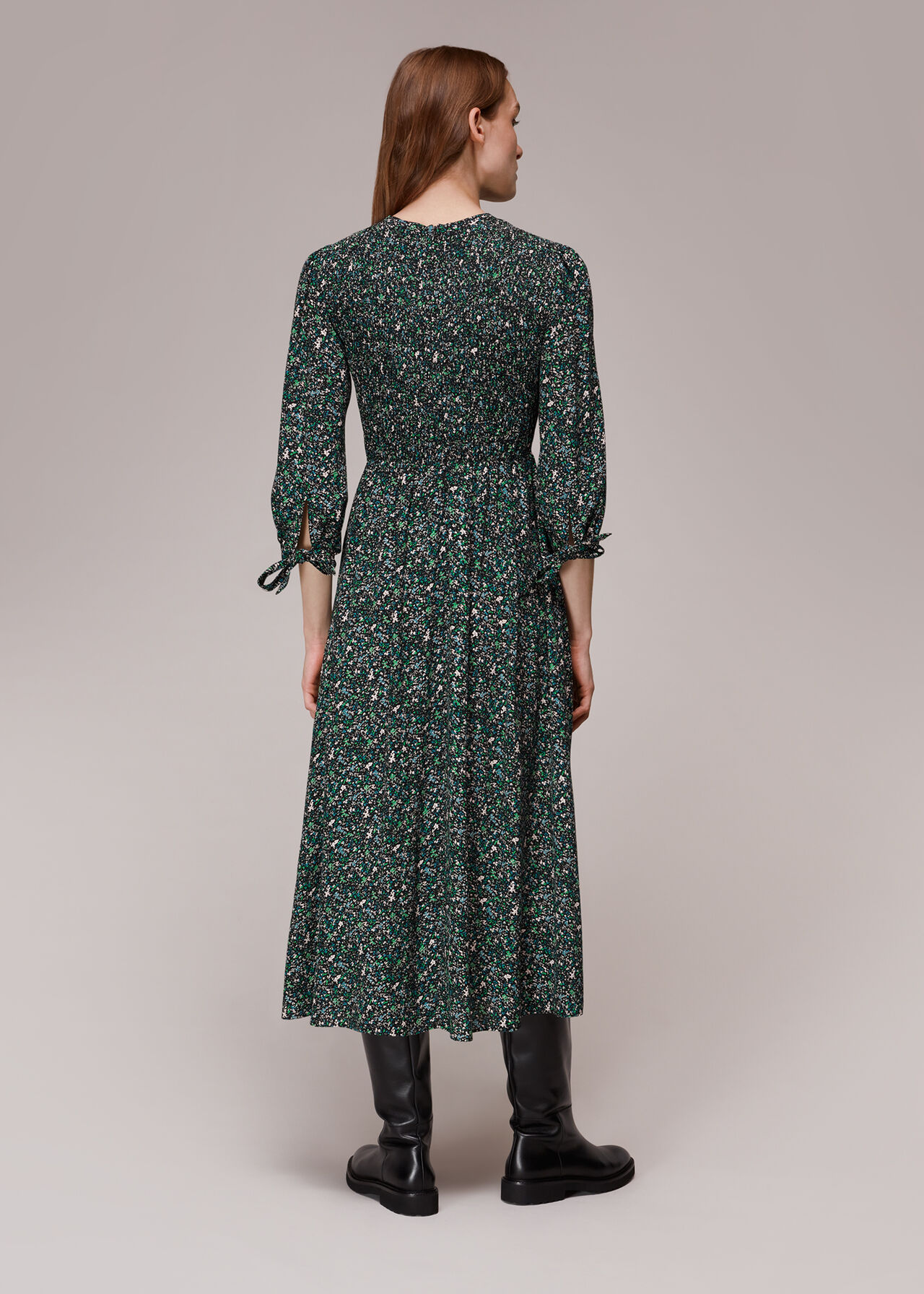 Midnight Garden Shirred Dress