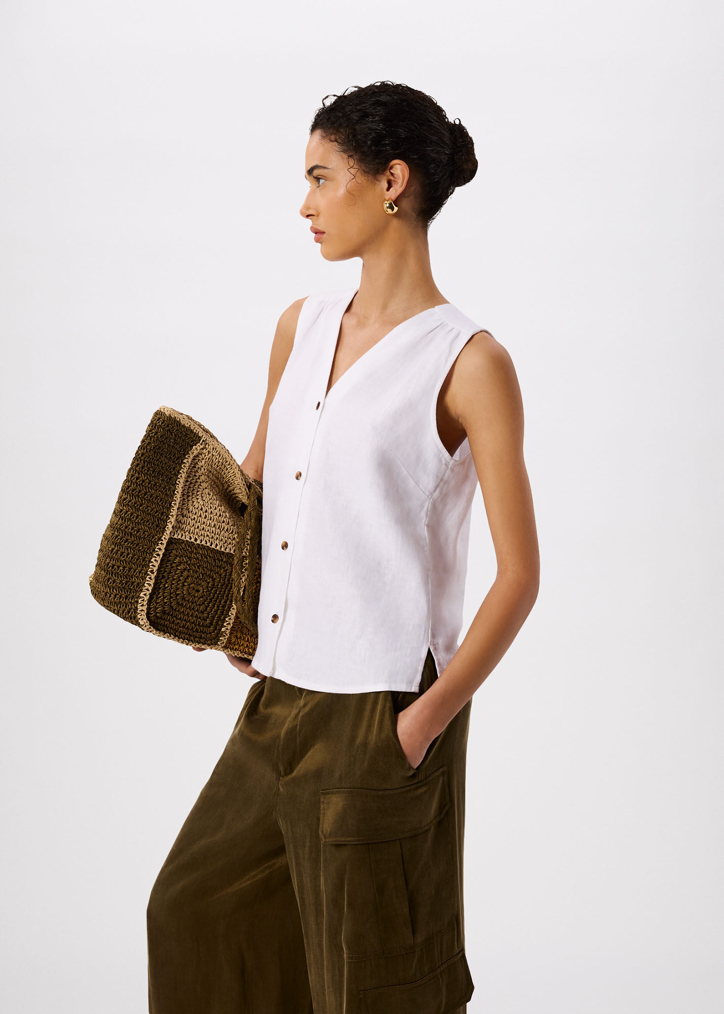 White Laura Linen Tank | WHISTLES | Whistles US |