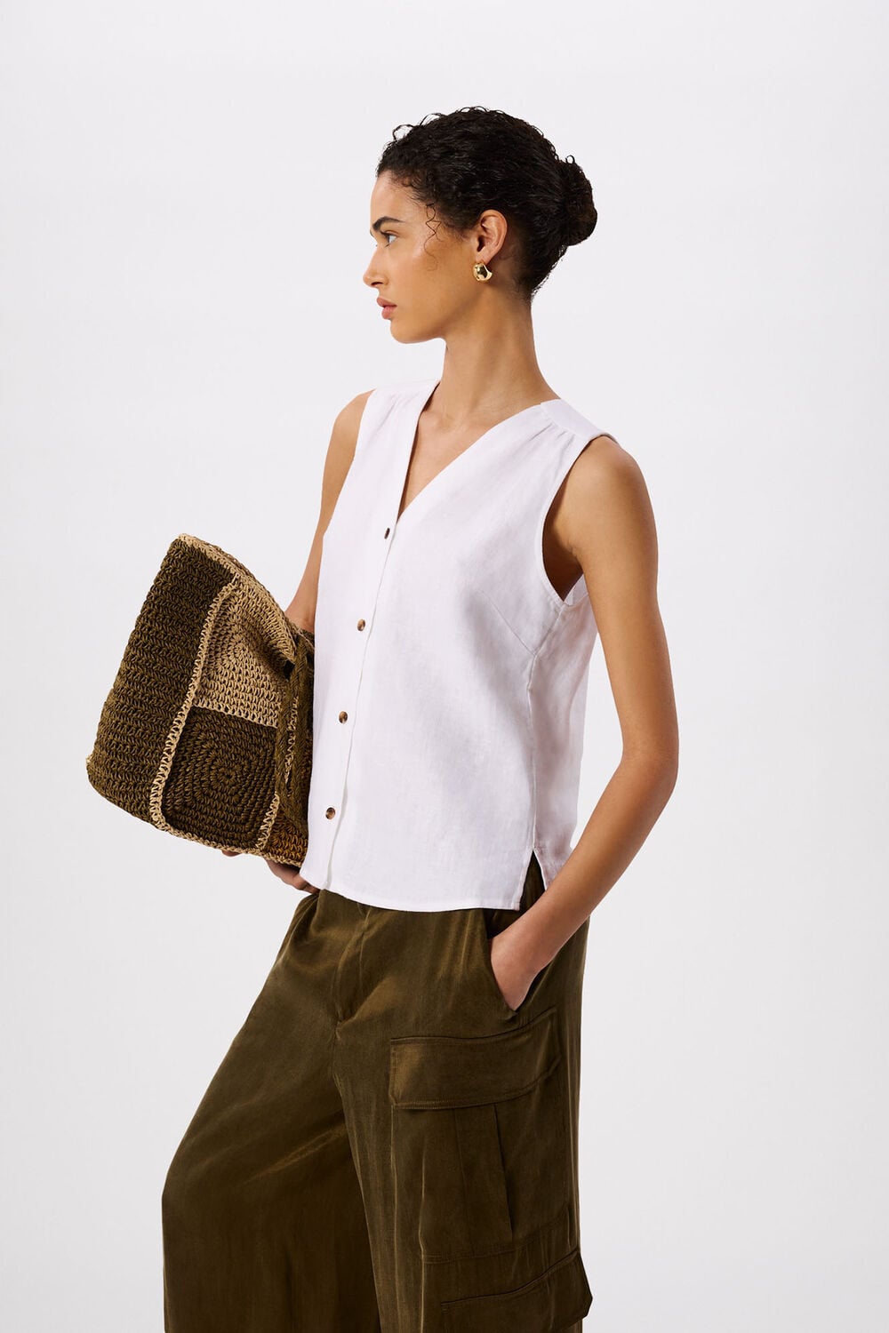 White Laura Linen Tank