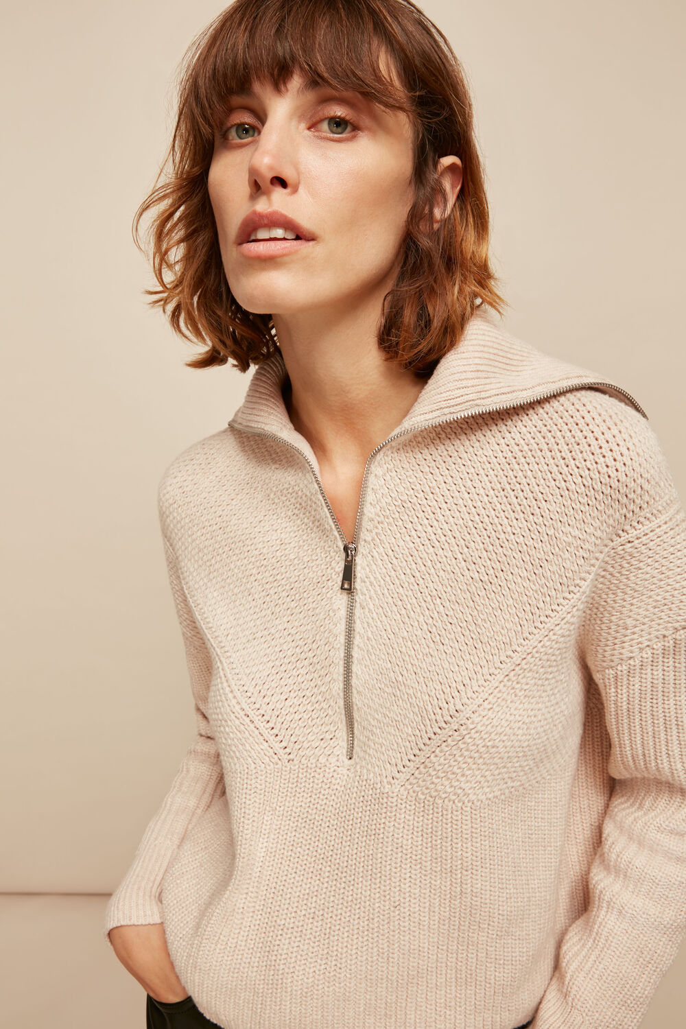 Knitted Zip Neck Sweater