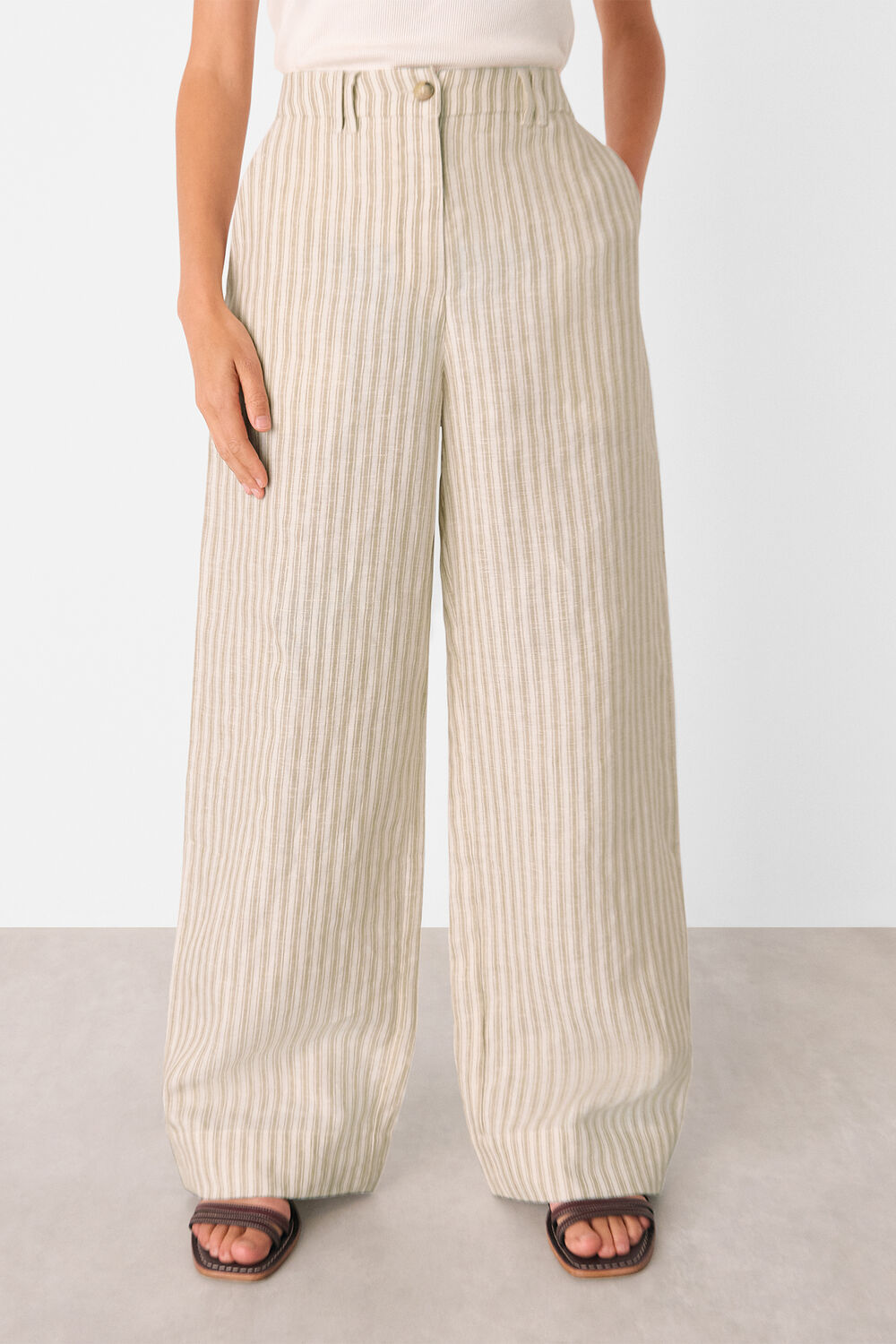 Neutral Linen Stripe Trouser