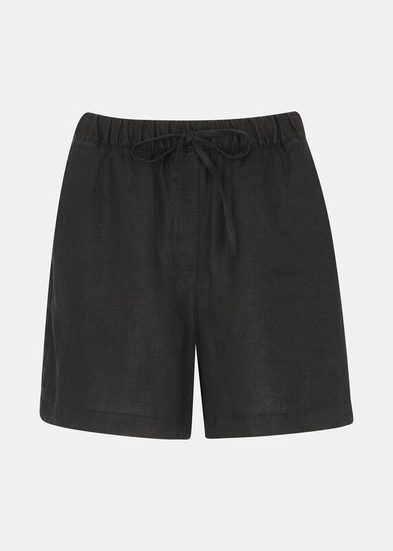 Black Linen Elasticated Short