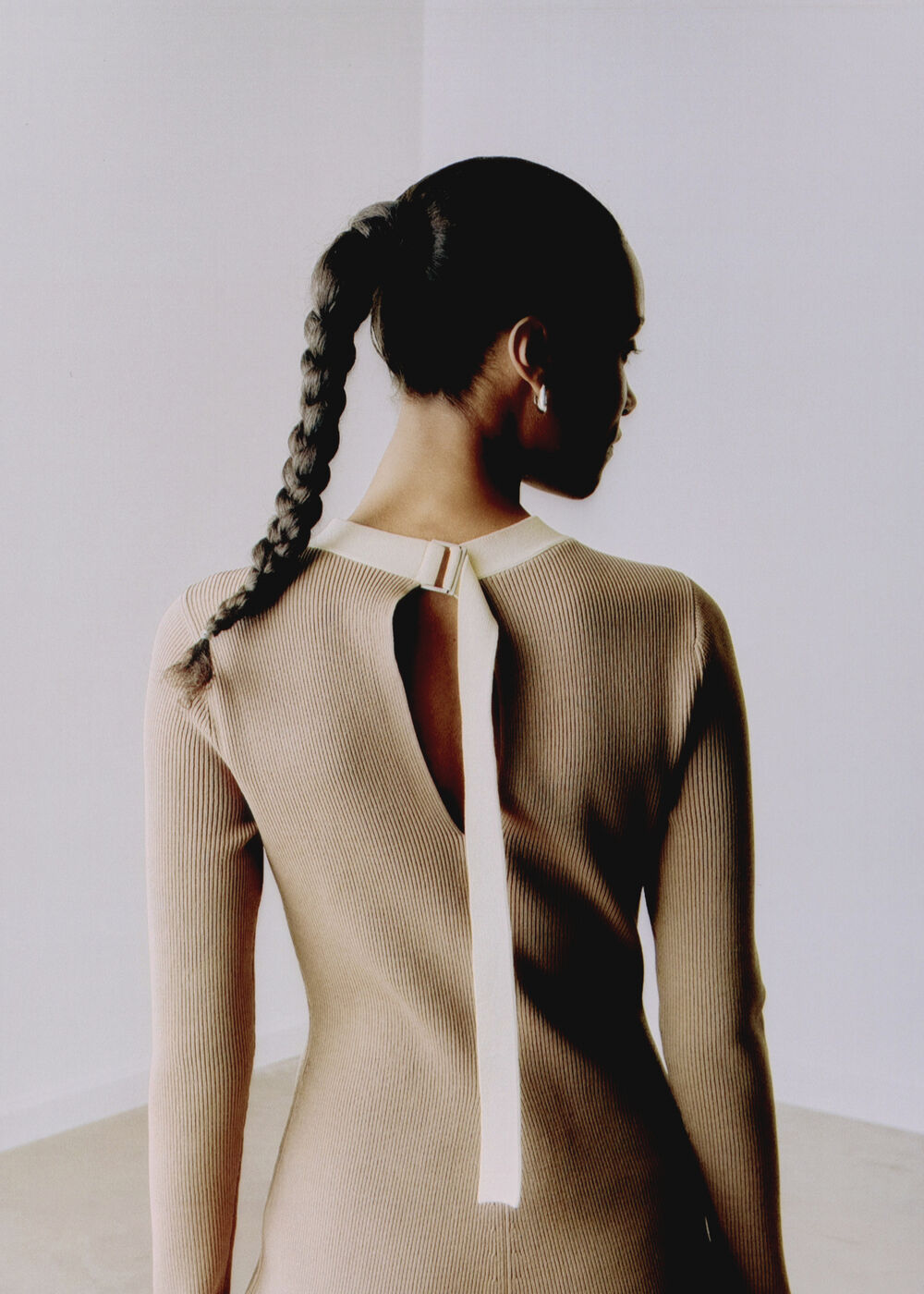 Camel Tie Back Rib Knit Dress