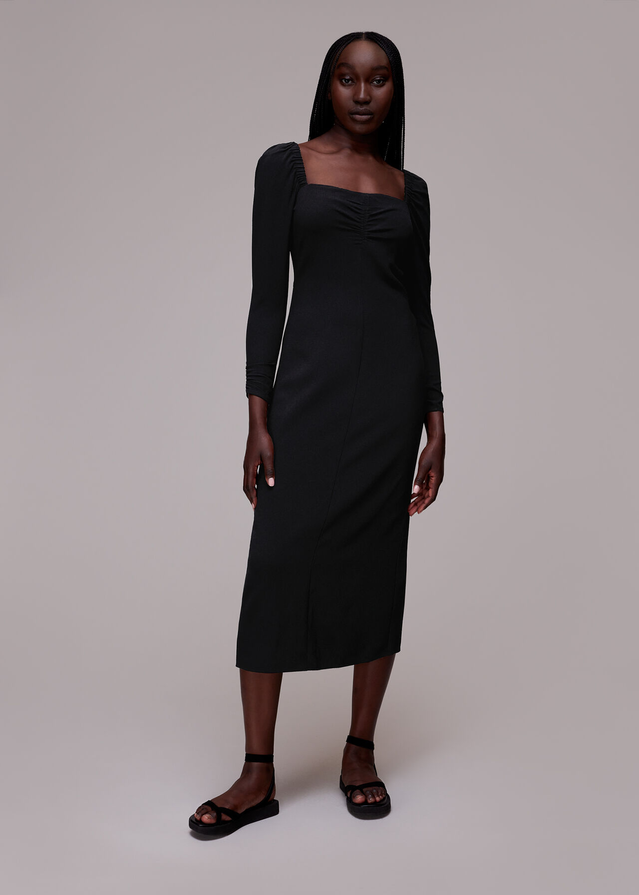 Black Laura Textured Midi Dress | WHISTLES