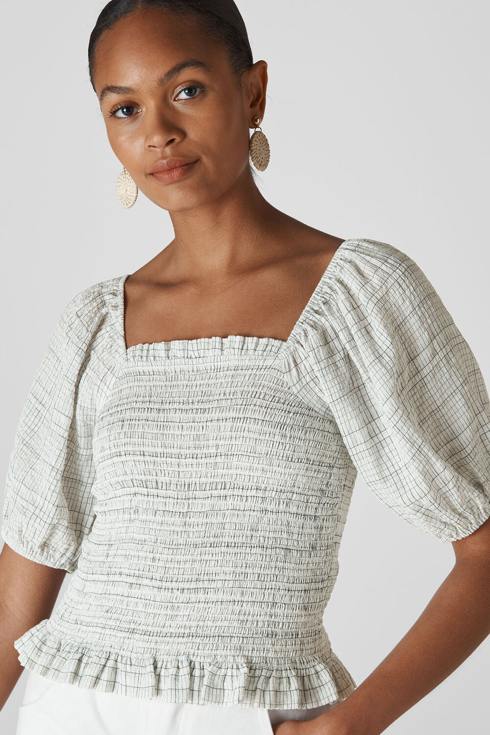 Louise Check Smocked Top White/Multi