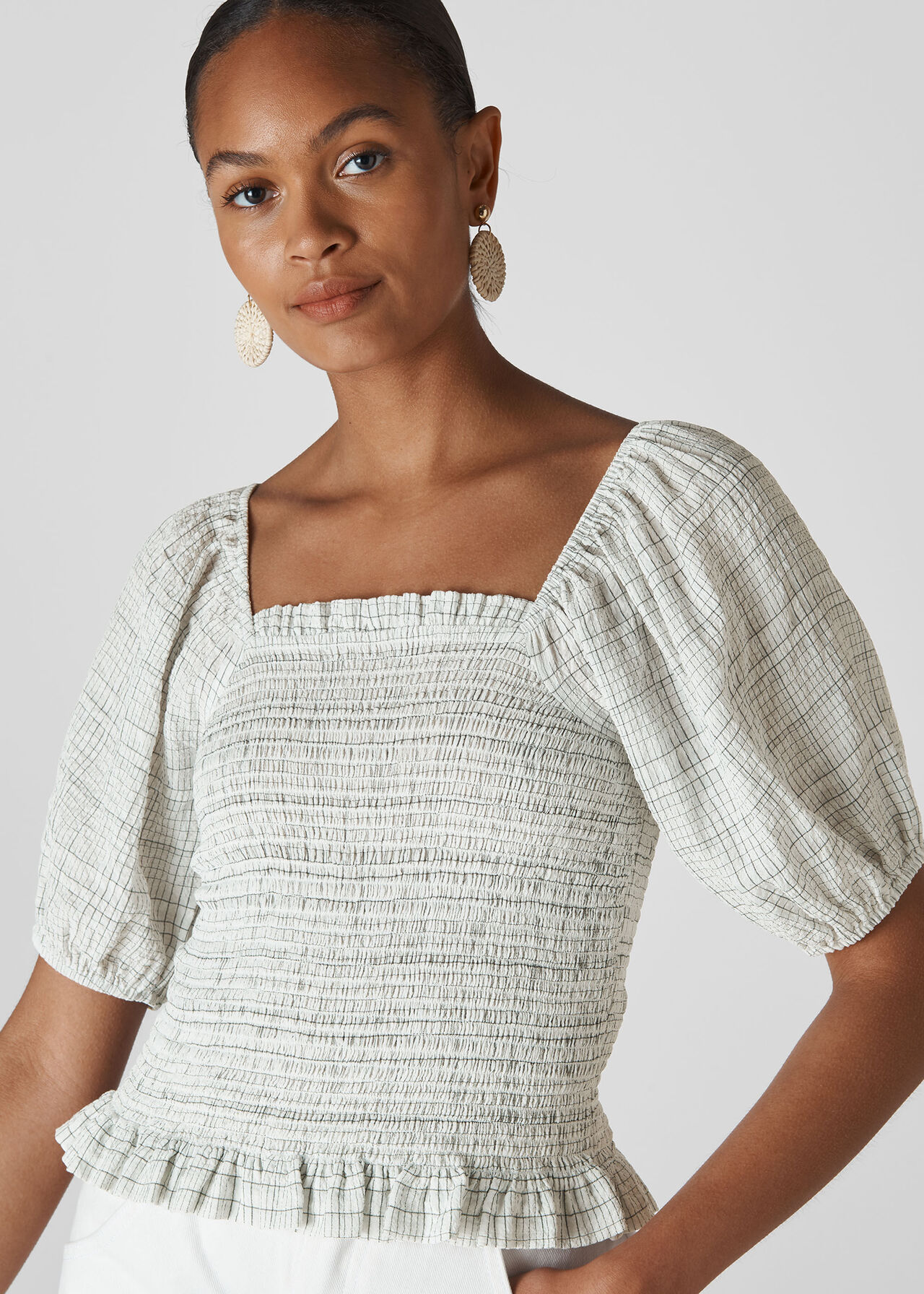 Louise Check Smocked Top White/Multi