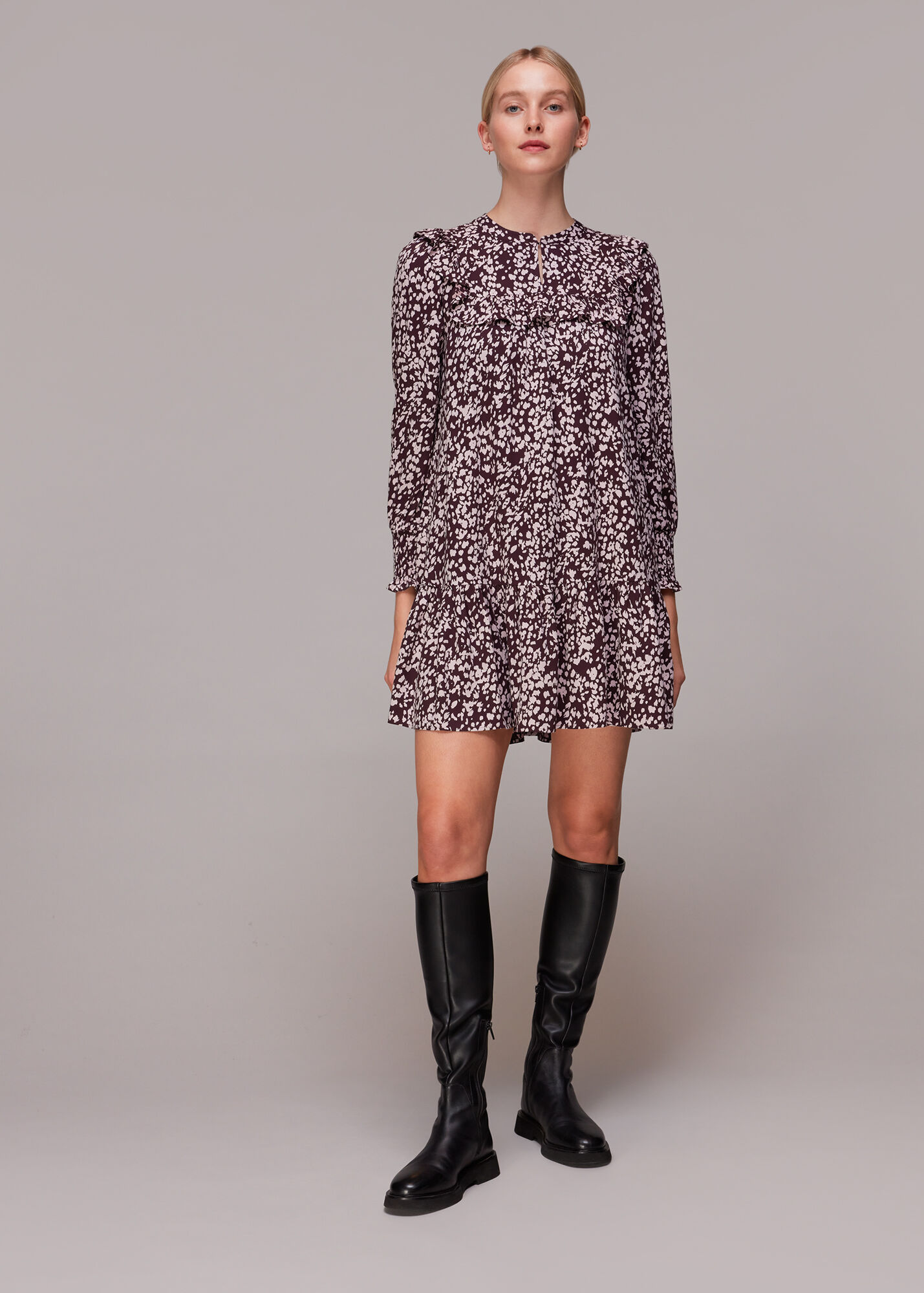 Burgundy/Multi Dashed Animal Flippy Dress WHISTLES