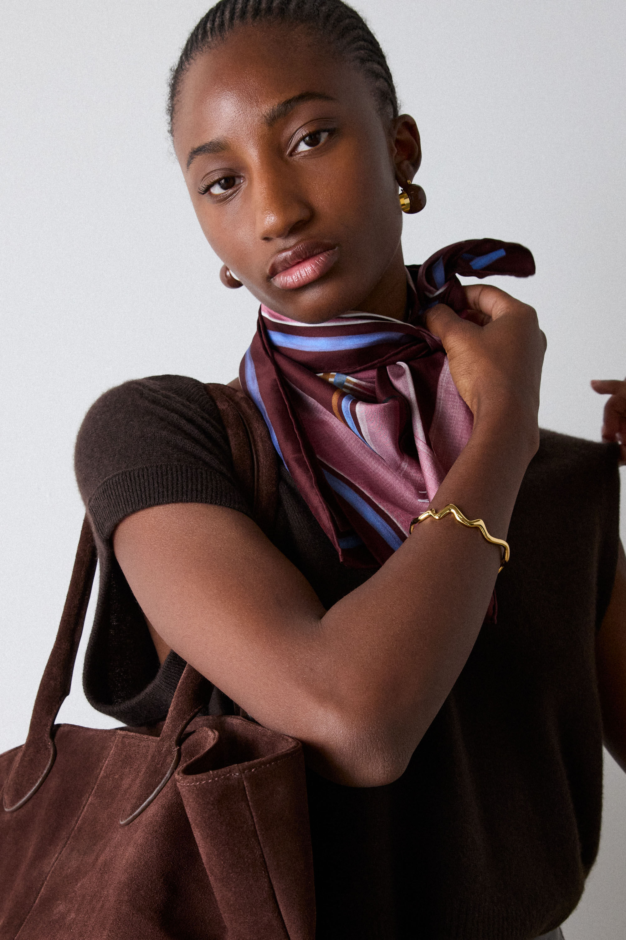 Brown/Multi Limited Square Silk Scarf | WHISTLES | Whistles UK |