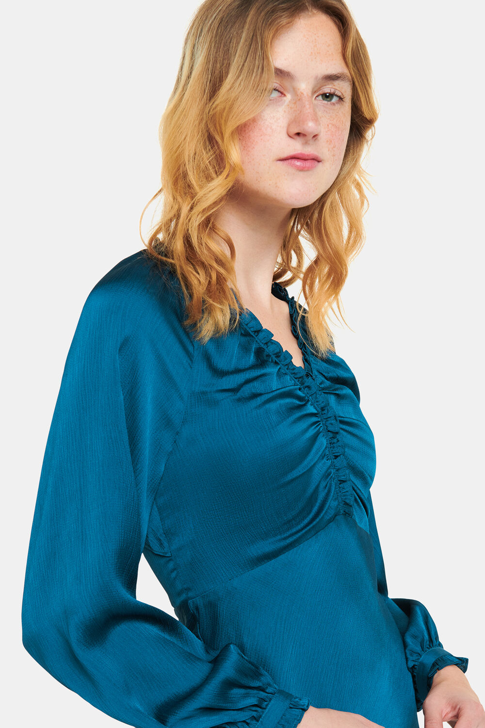 Teal Aurora Satin Midi Dress
