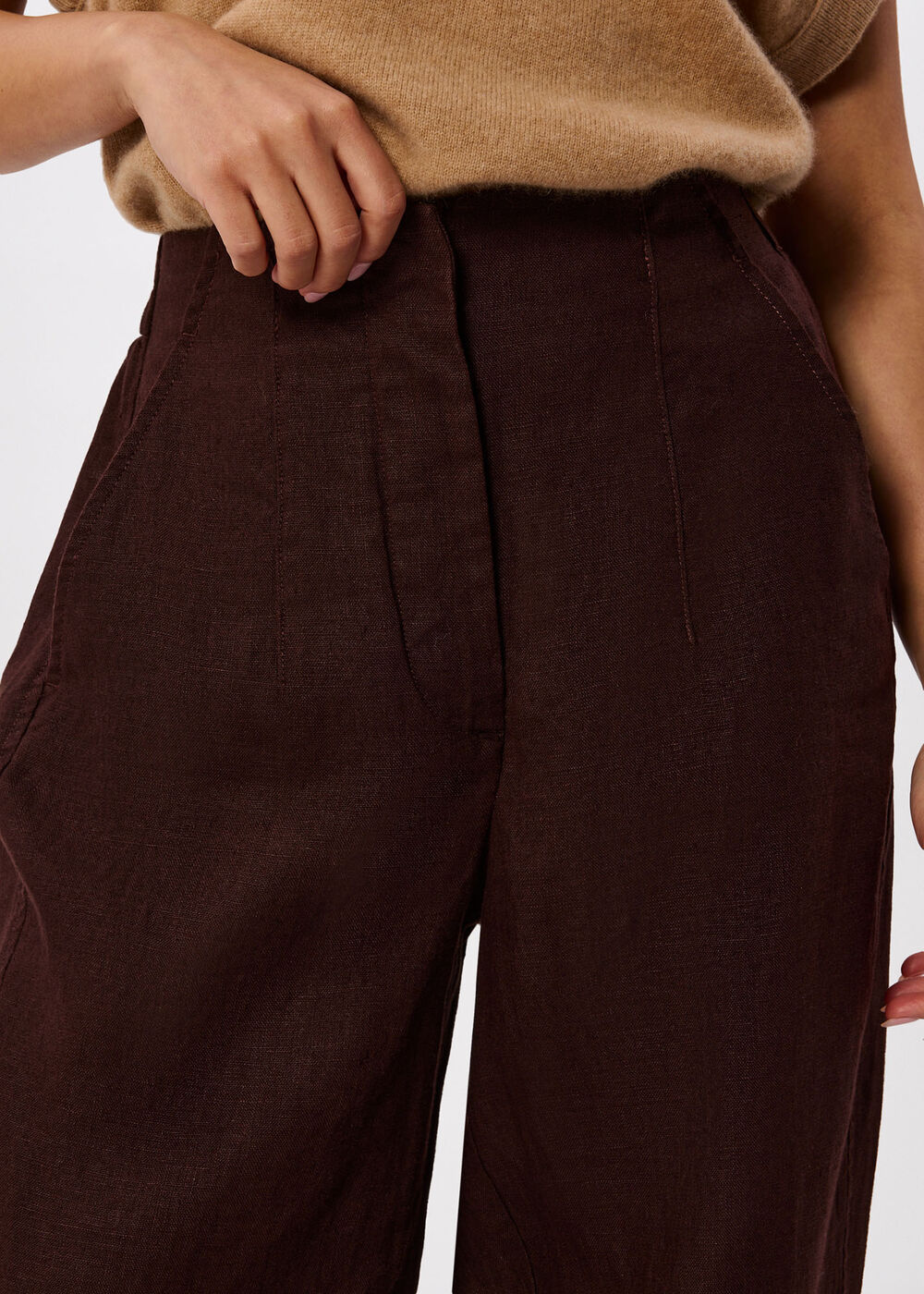 Petite Linen Barrel Leg Trouser