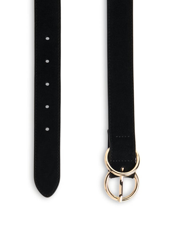 Black Suede Double Ring Buckle Belt