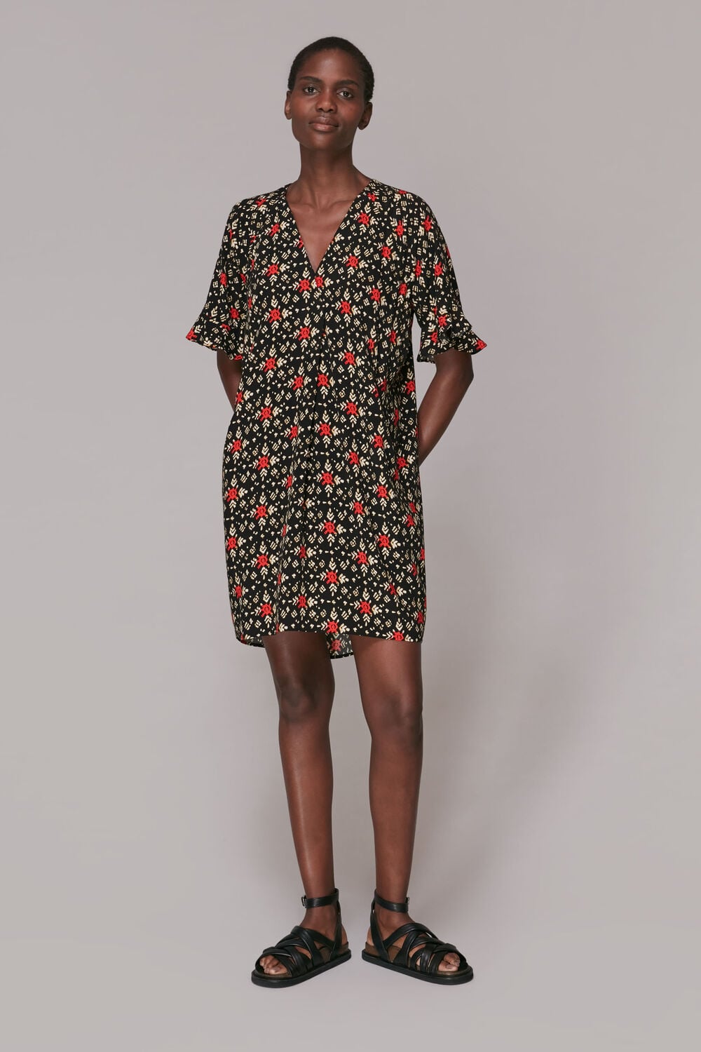 Black Block Print Alba Dress