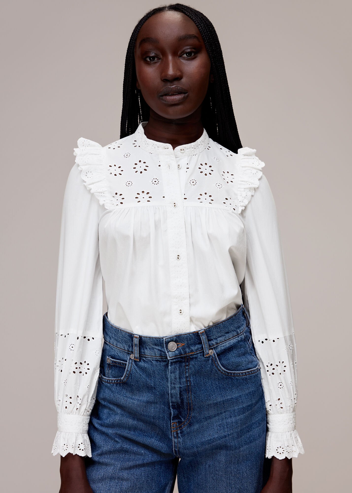 White frill shoulder top shop