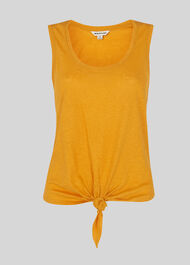 Tie Front Linen Tank Top Yellow