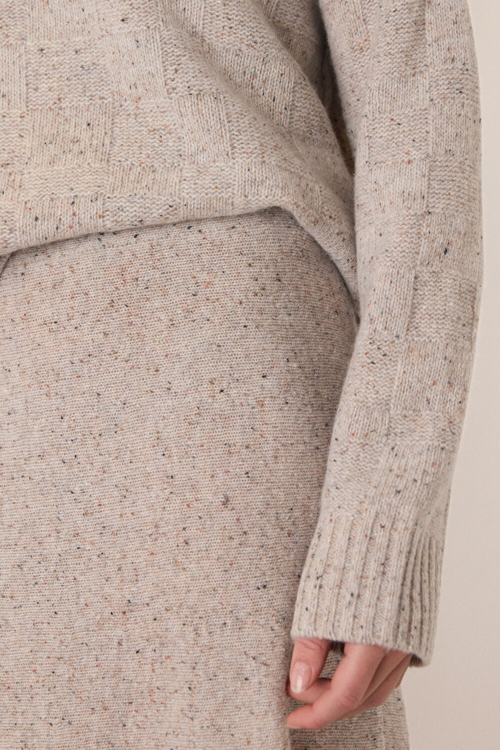 Neutral Wool Textured Midi Skirt