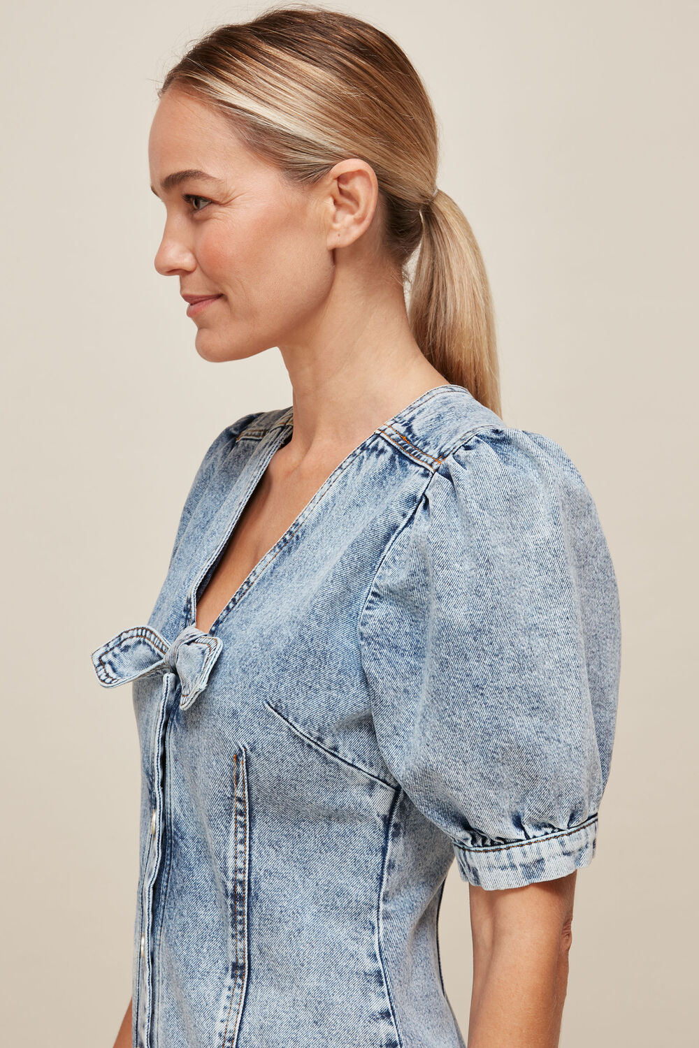 Acid Wash Tie Denim Dress