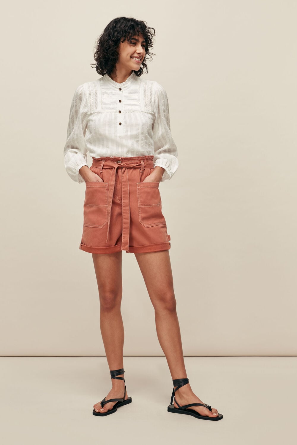 Coral Tie Waist Cargo Pocket Short