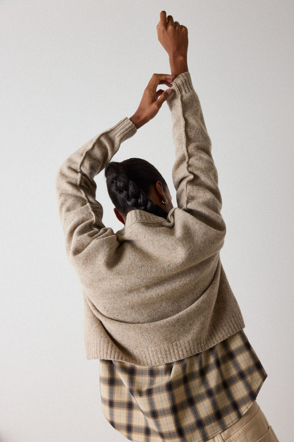 Neutral Wool Curved Hem Knit