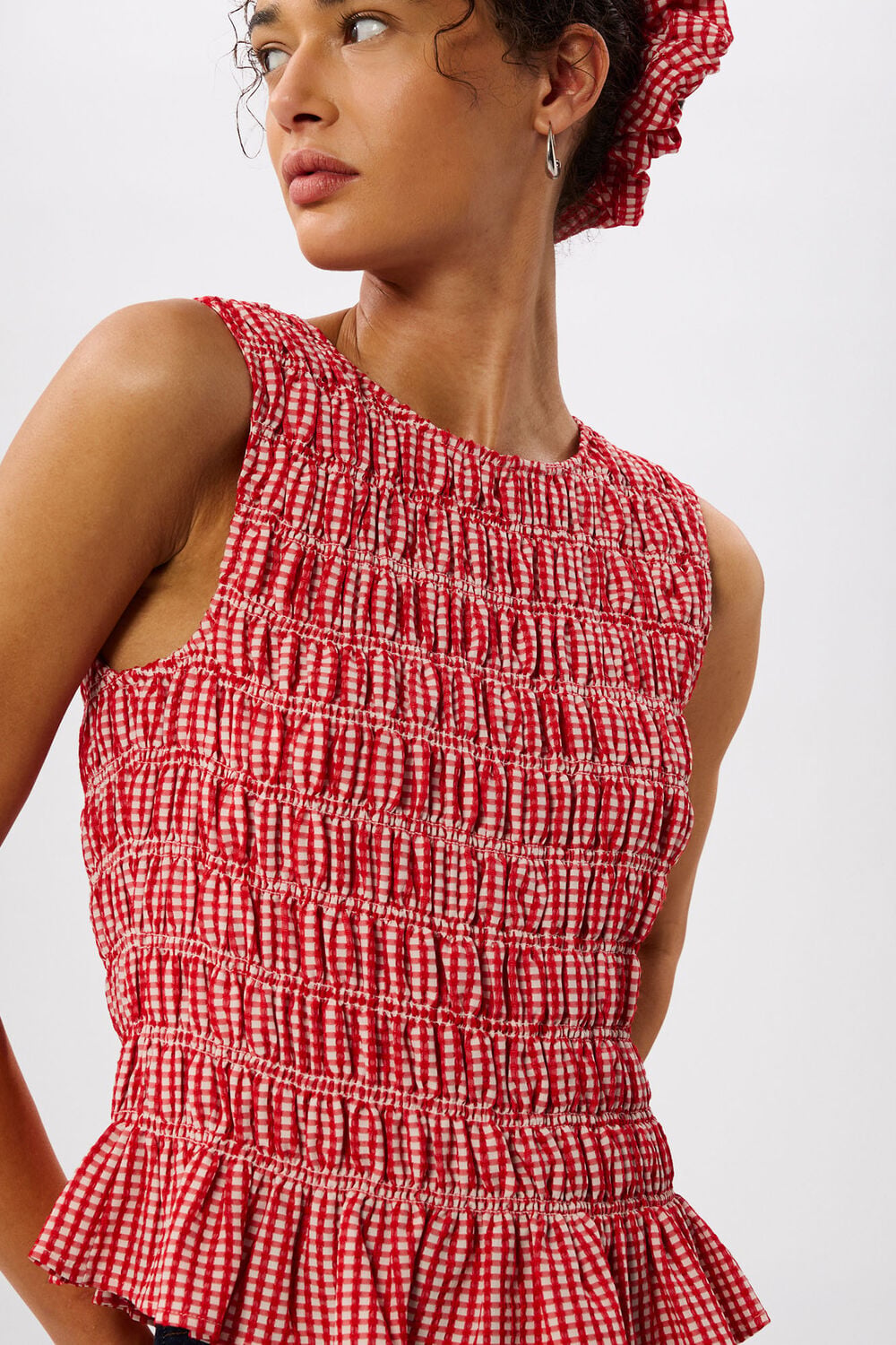 Red Gingham Shirred Top