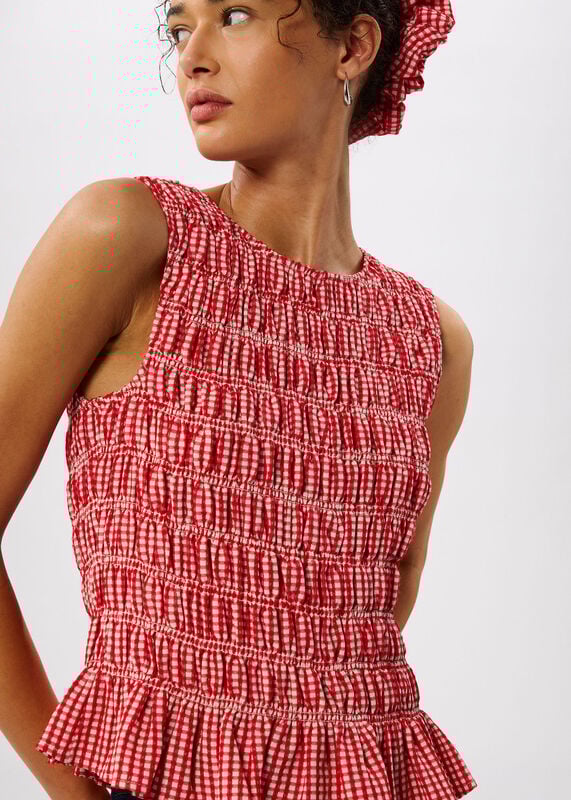 Red Gingham Shirred Top