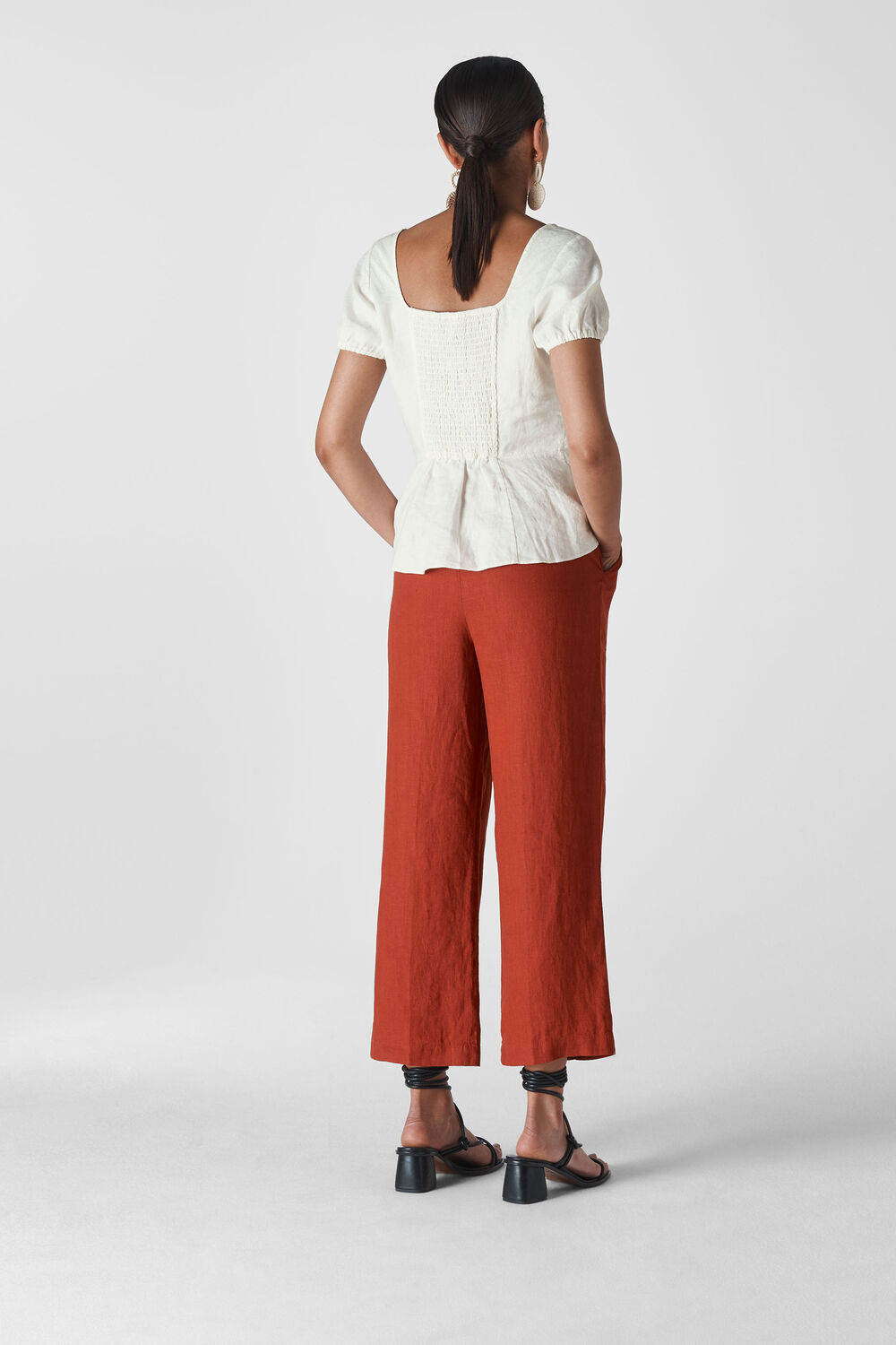 Alana Waisted Linen Top Ivory/Multi