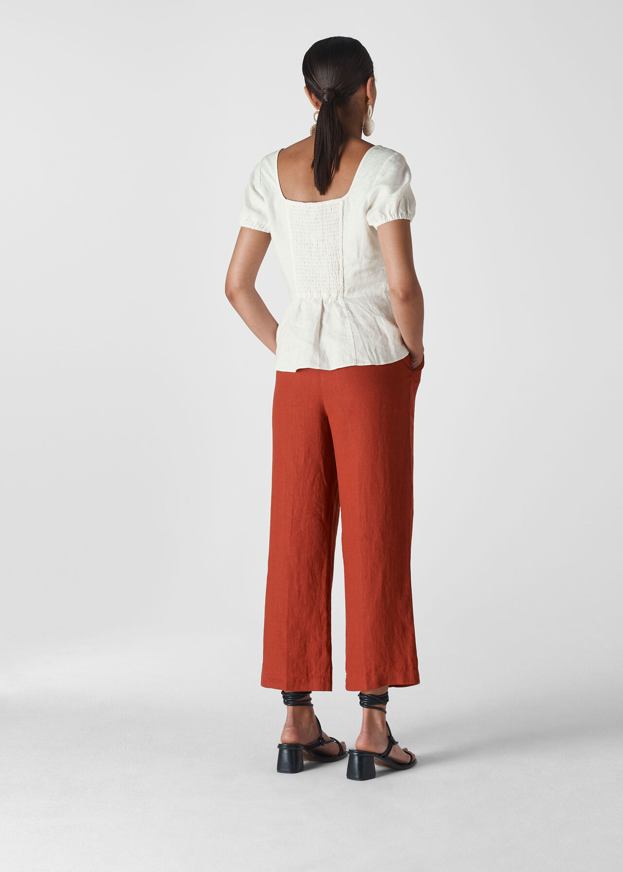 Alana Waisted Linen Top Ivory/Multi