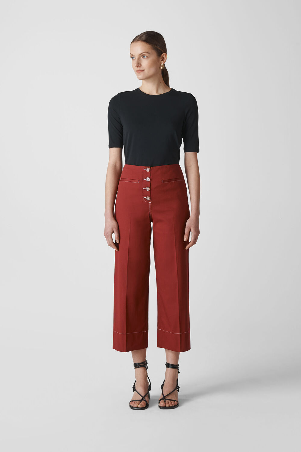 Heidi Button Front Trouser Rust
