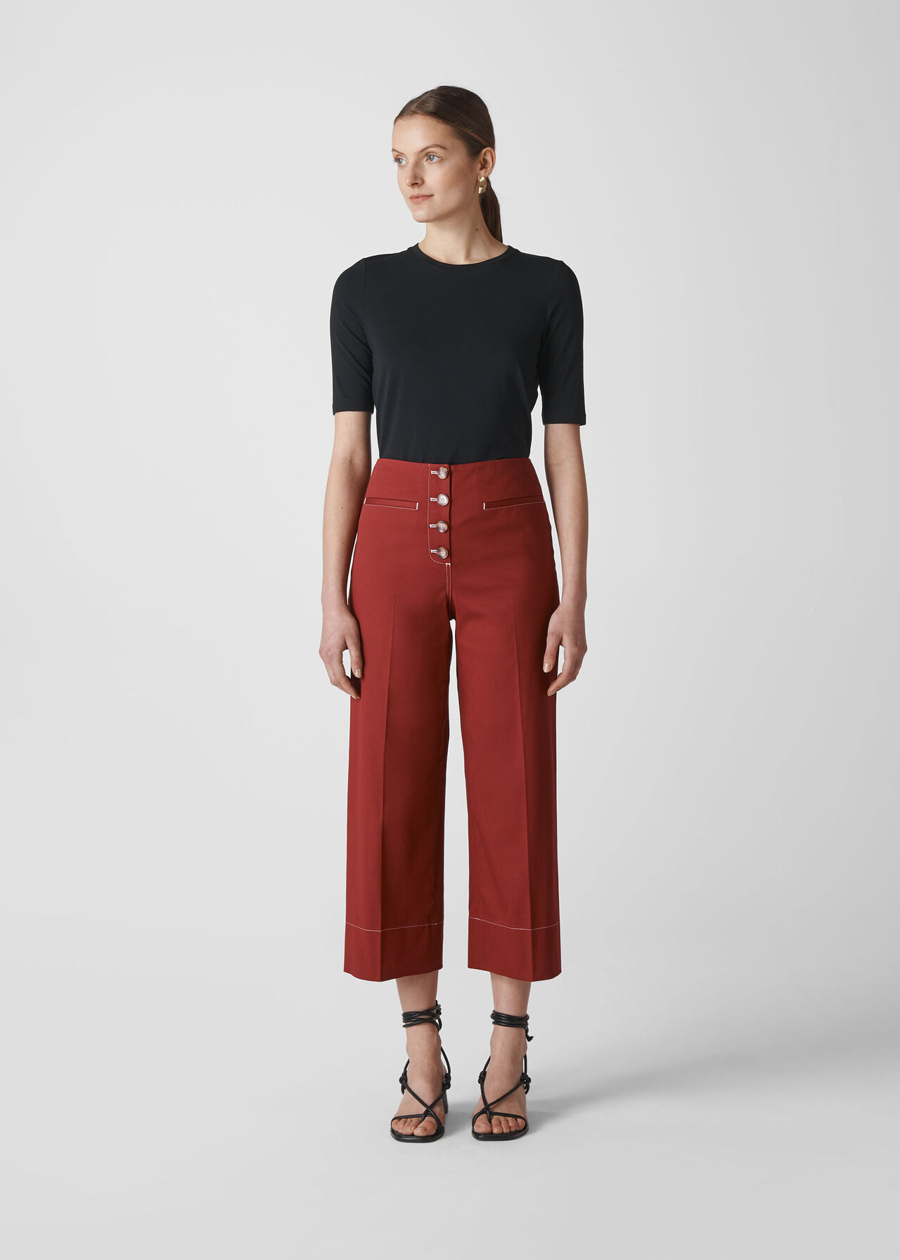 Heidi Button Front Trouser Rust