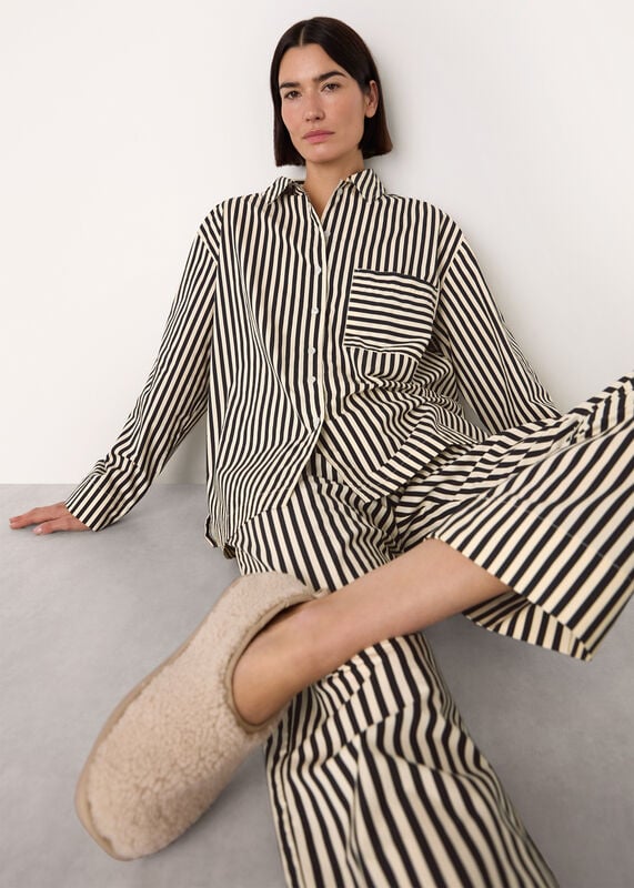 Black Cotton Stripe Pyjama Shirt