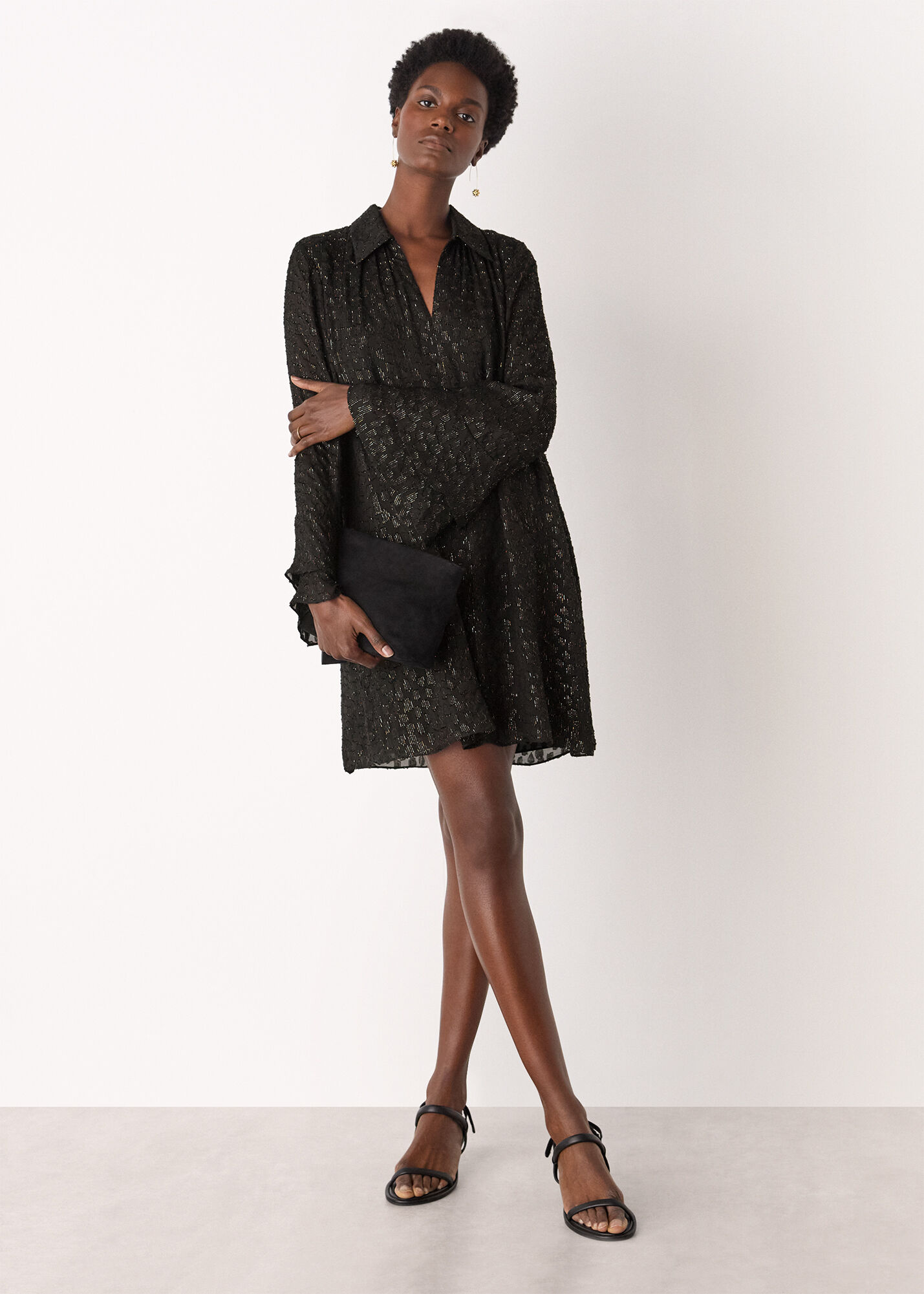 Black/Multi Metallic Dobby Mini Dress | WHISTLES | Whistles ROW |