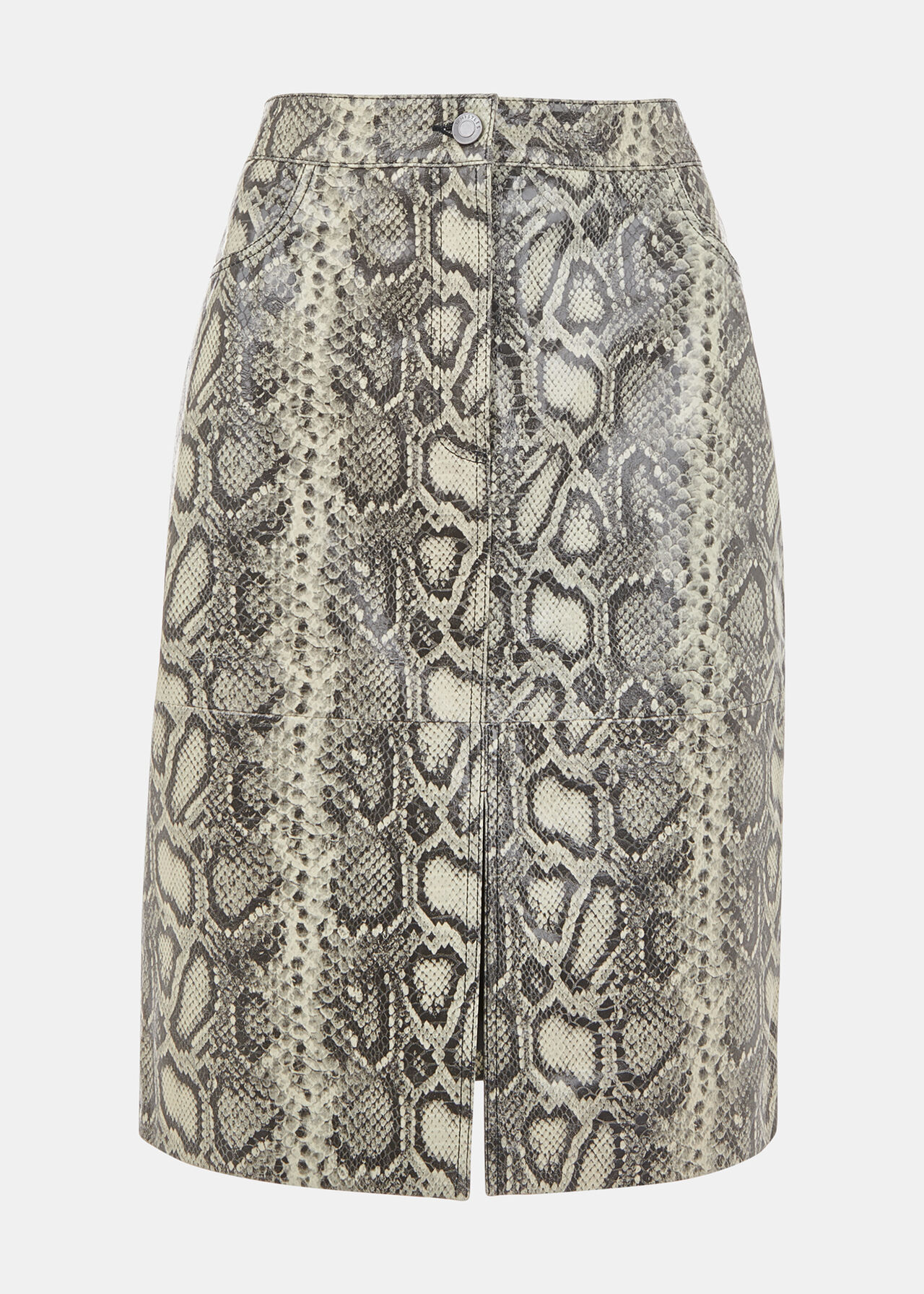 Snake Skin Leather Midi Skirt