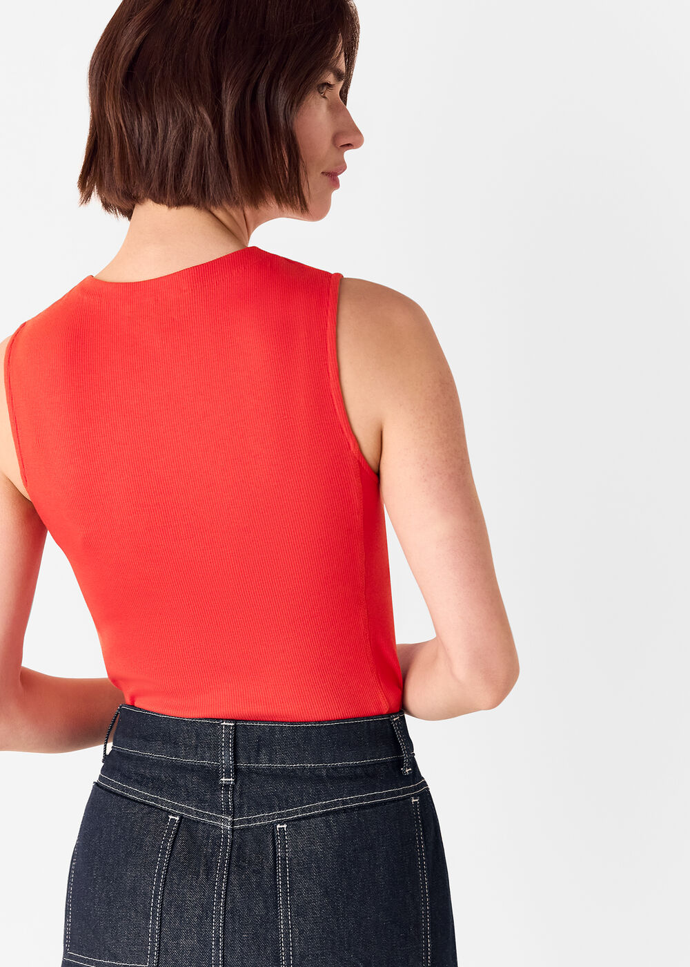 High Neck Rib Detail Tee