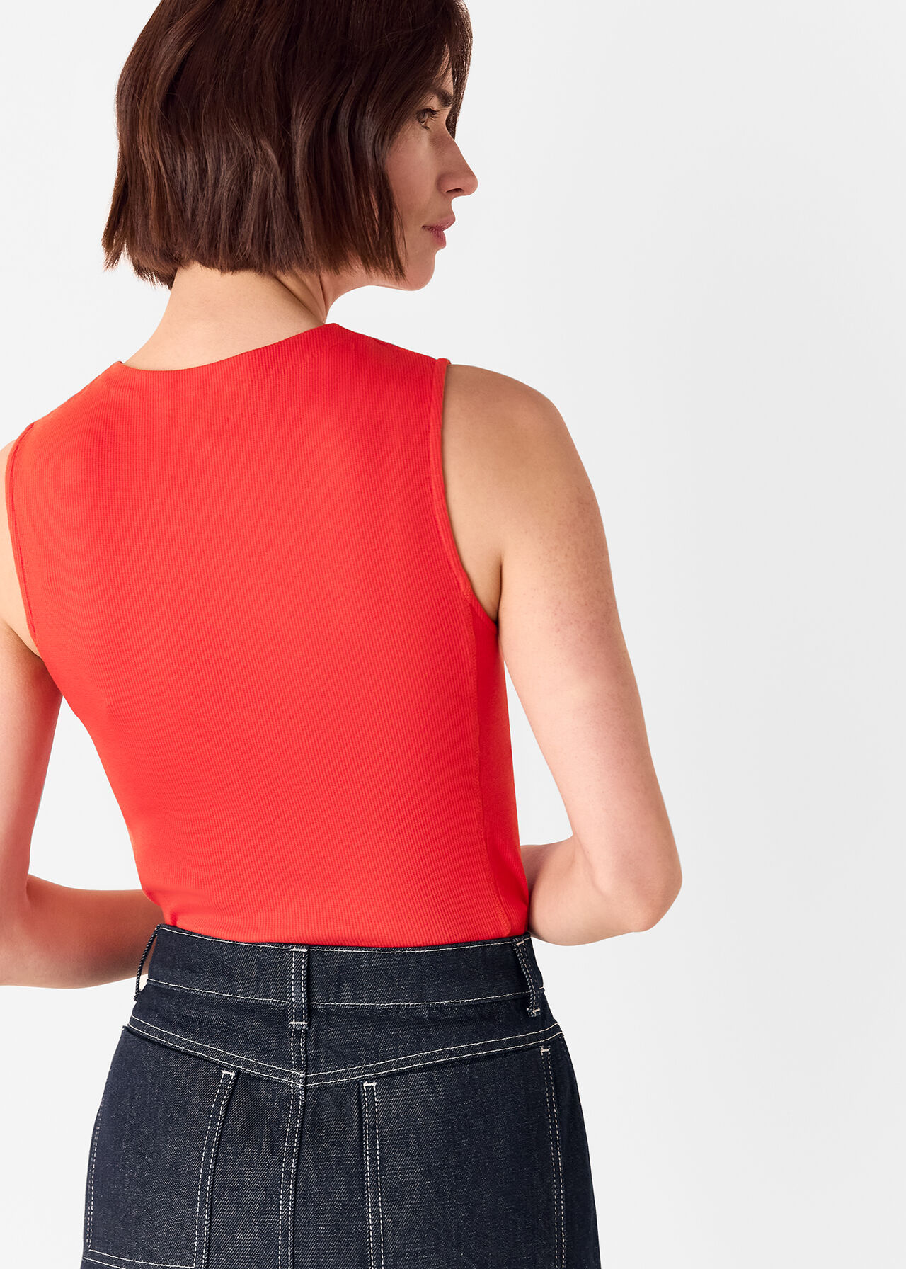 High Neck Rib Detail Tee