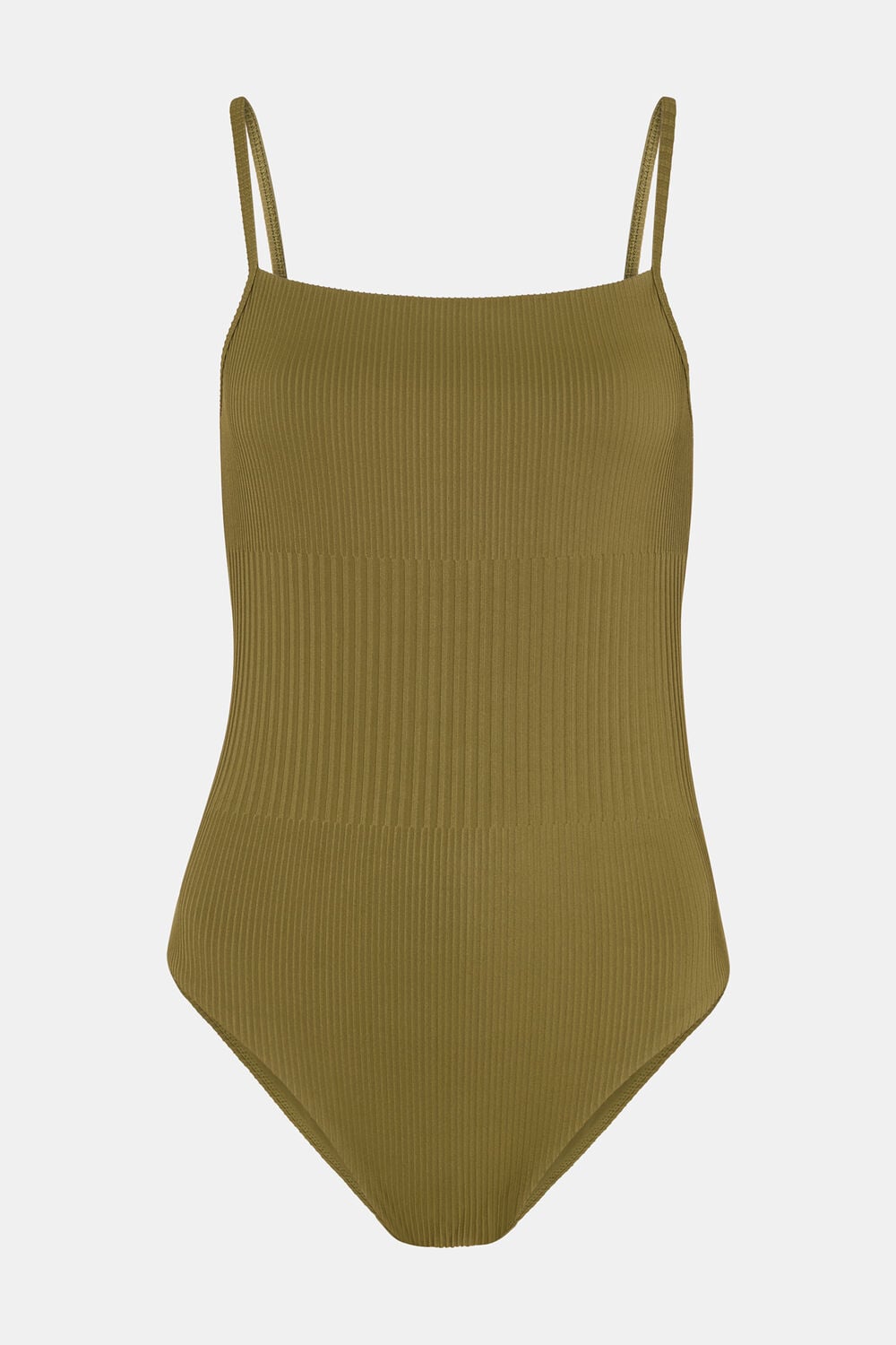 Olive Mixed Rib Square Neck Swimsuit