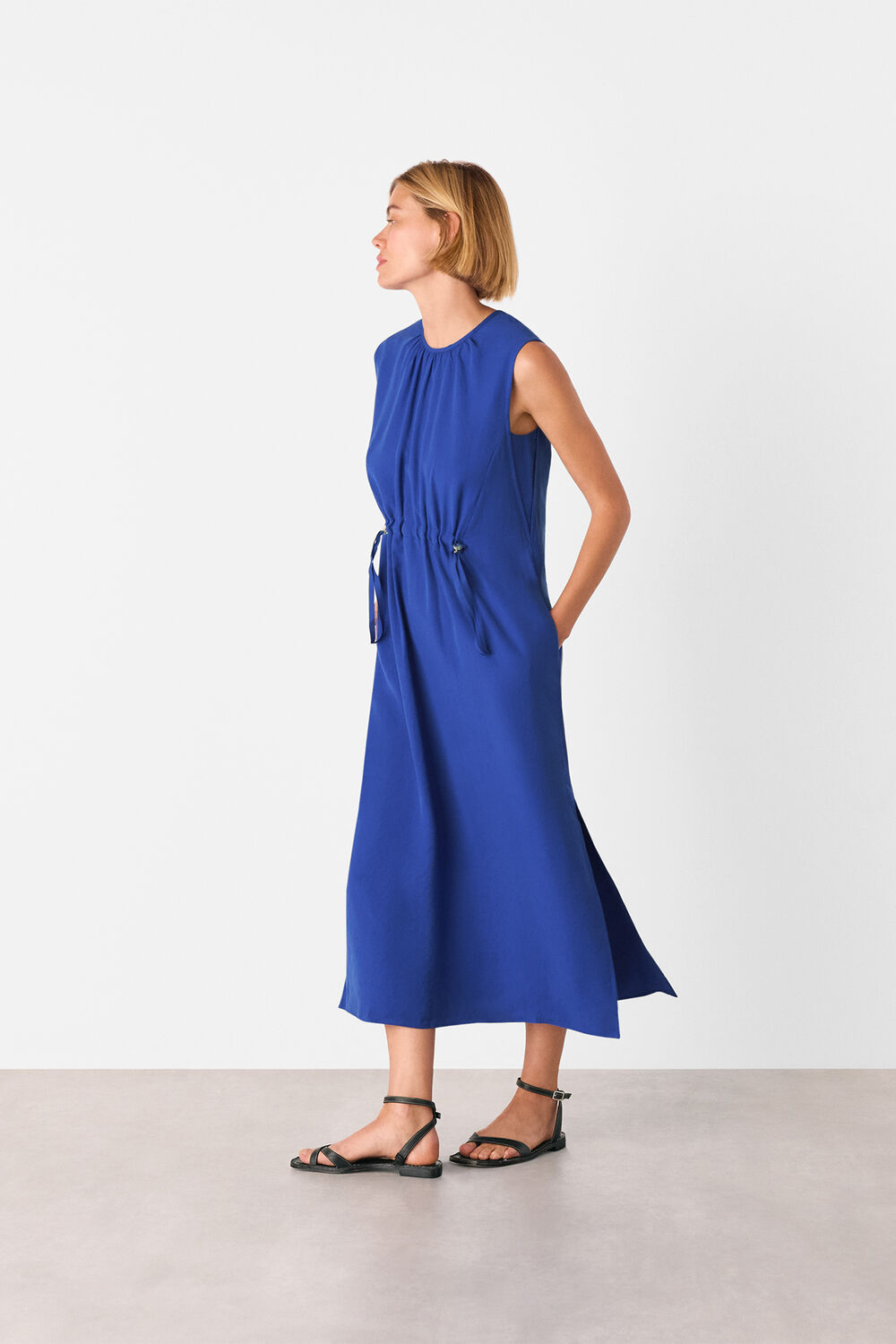 Blue Sleeveless Midi Dress