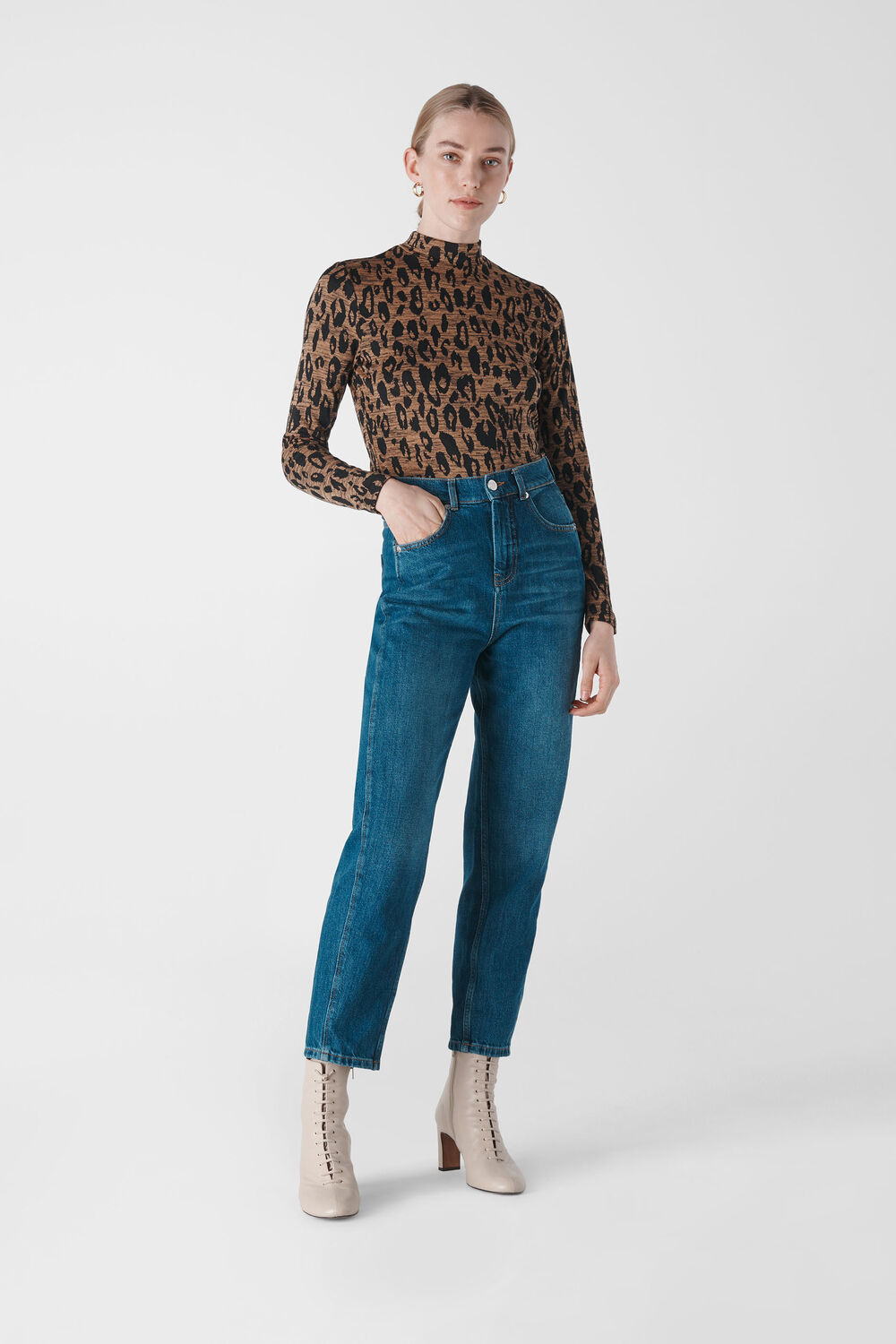 High Neck Animal Jaquard Top Leopard Print