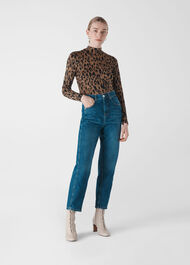 High Neck Animal Jaquard Top Leopard Print