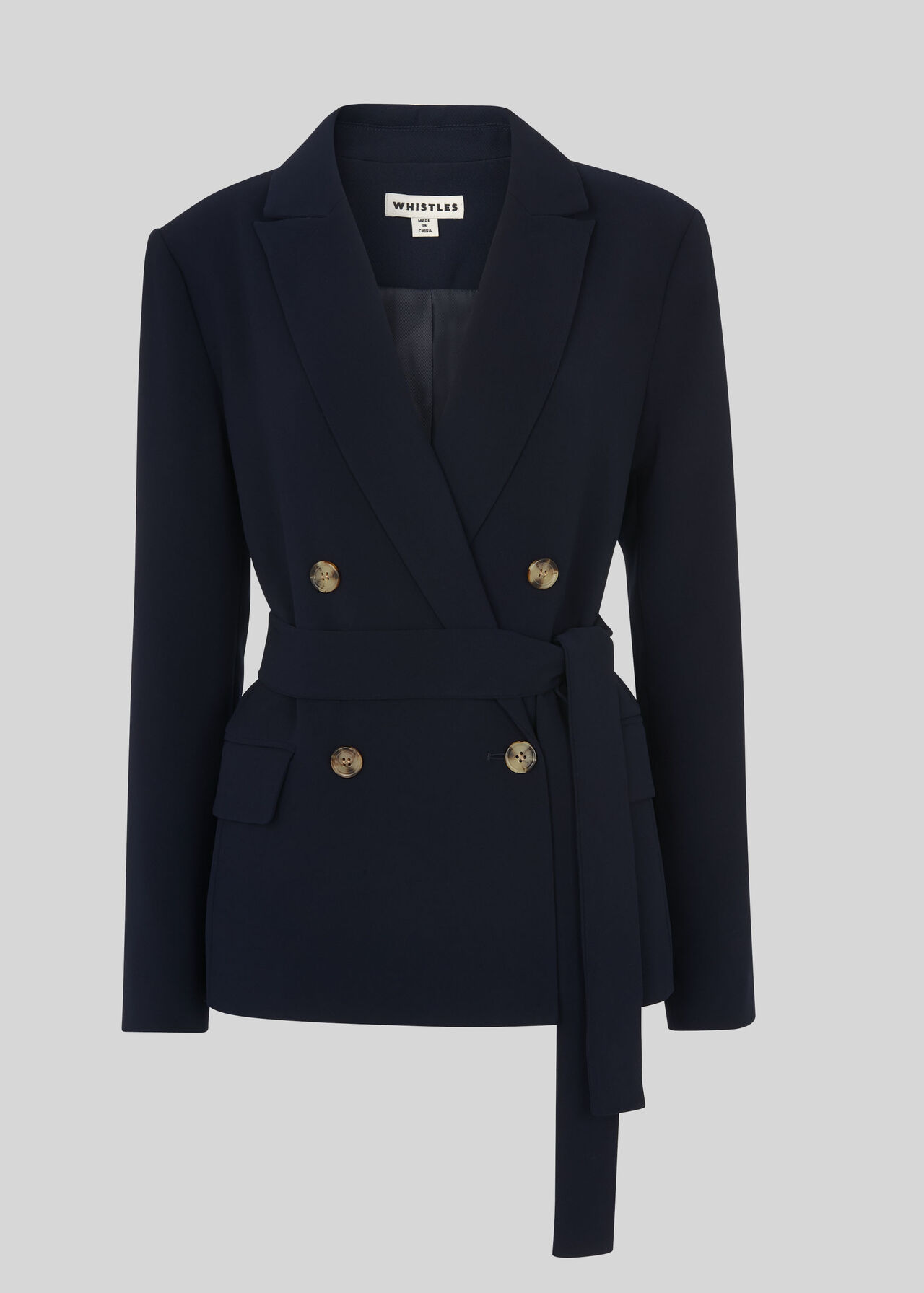 Belted Double Breasted Blazer Navy